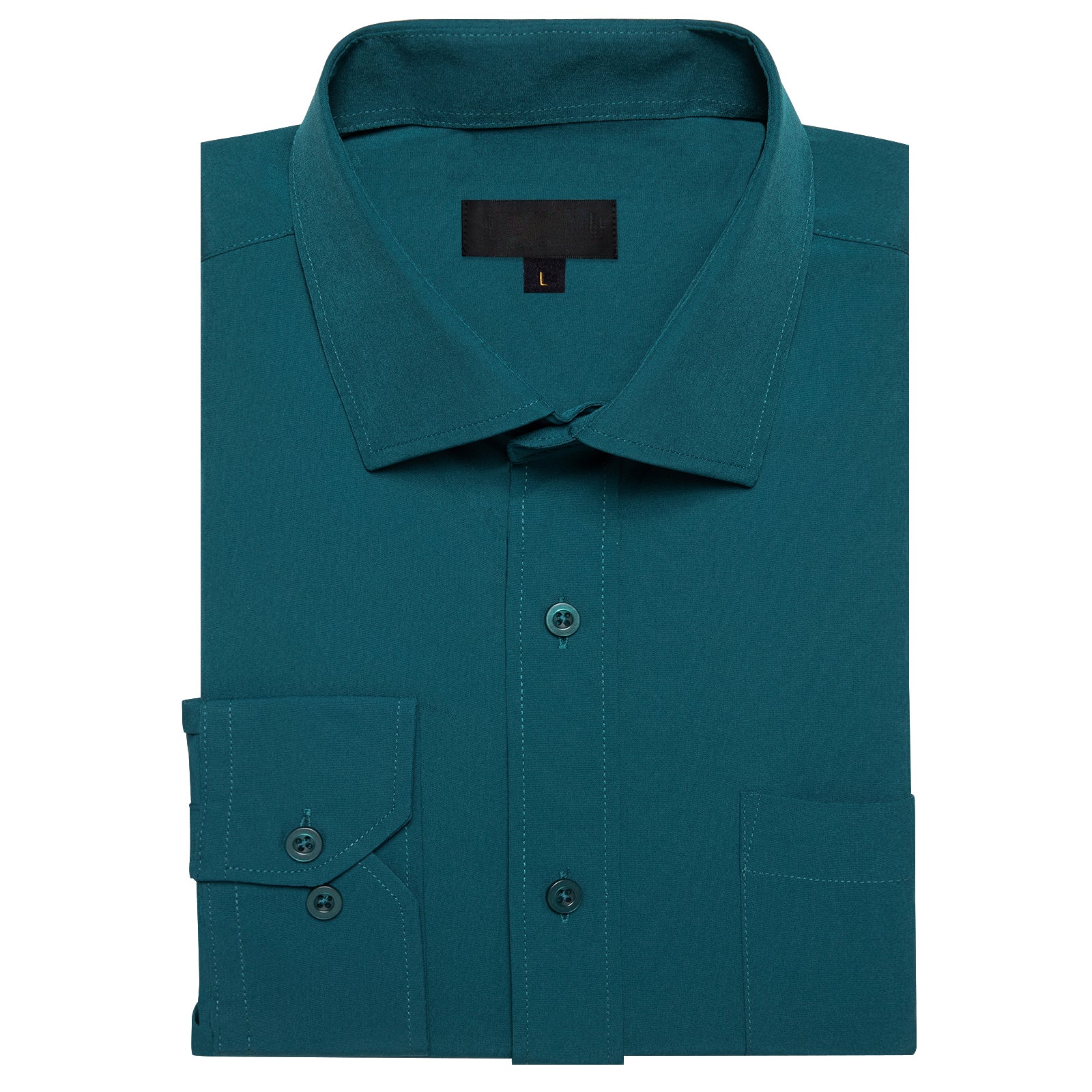 Nile Blue Solid Silk Men's Long Sleeve Business Shirt