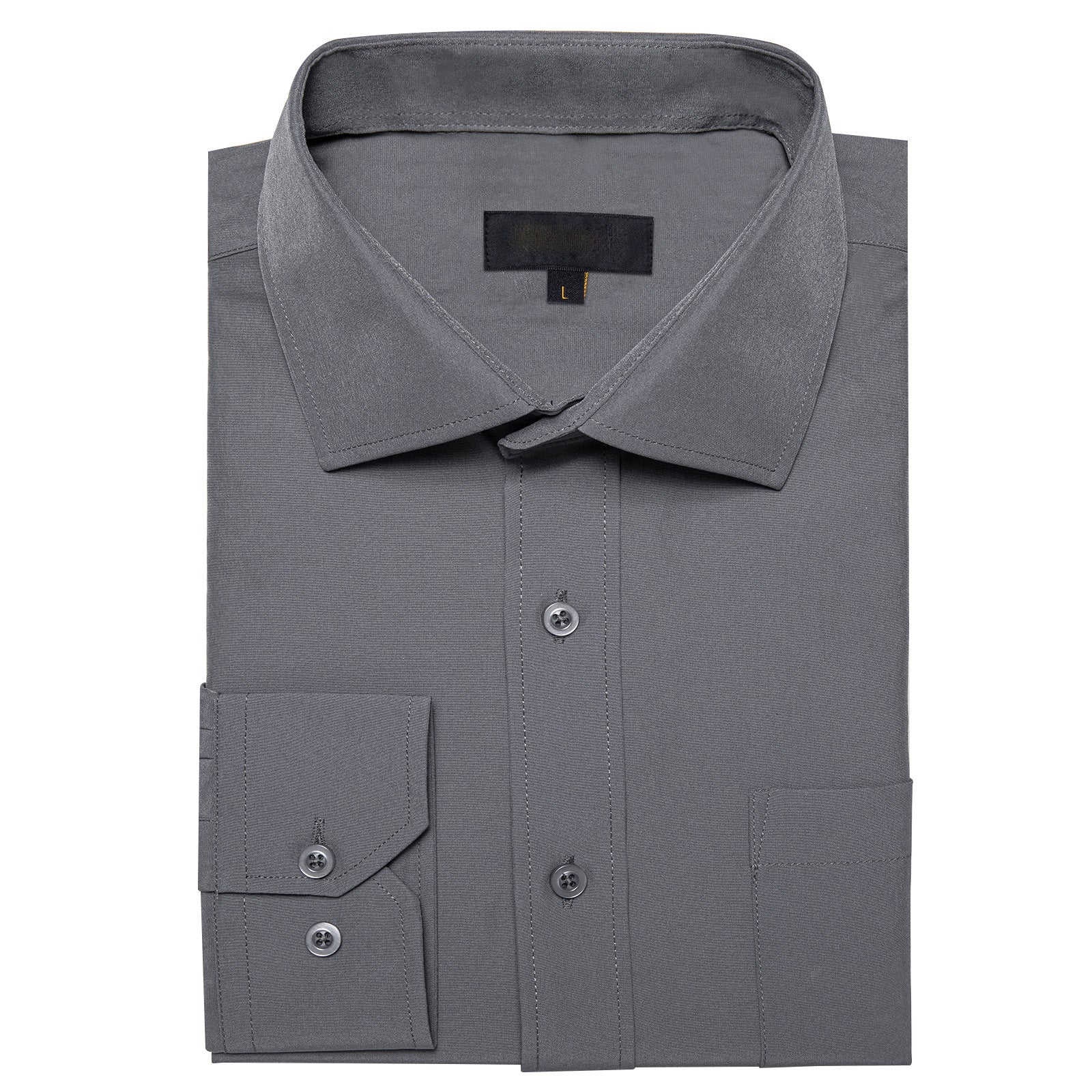 Dark Grey Solid Silk Men's Long Sleeve Business Shirt