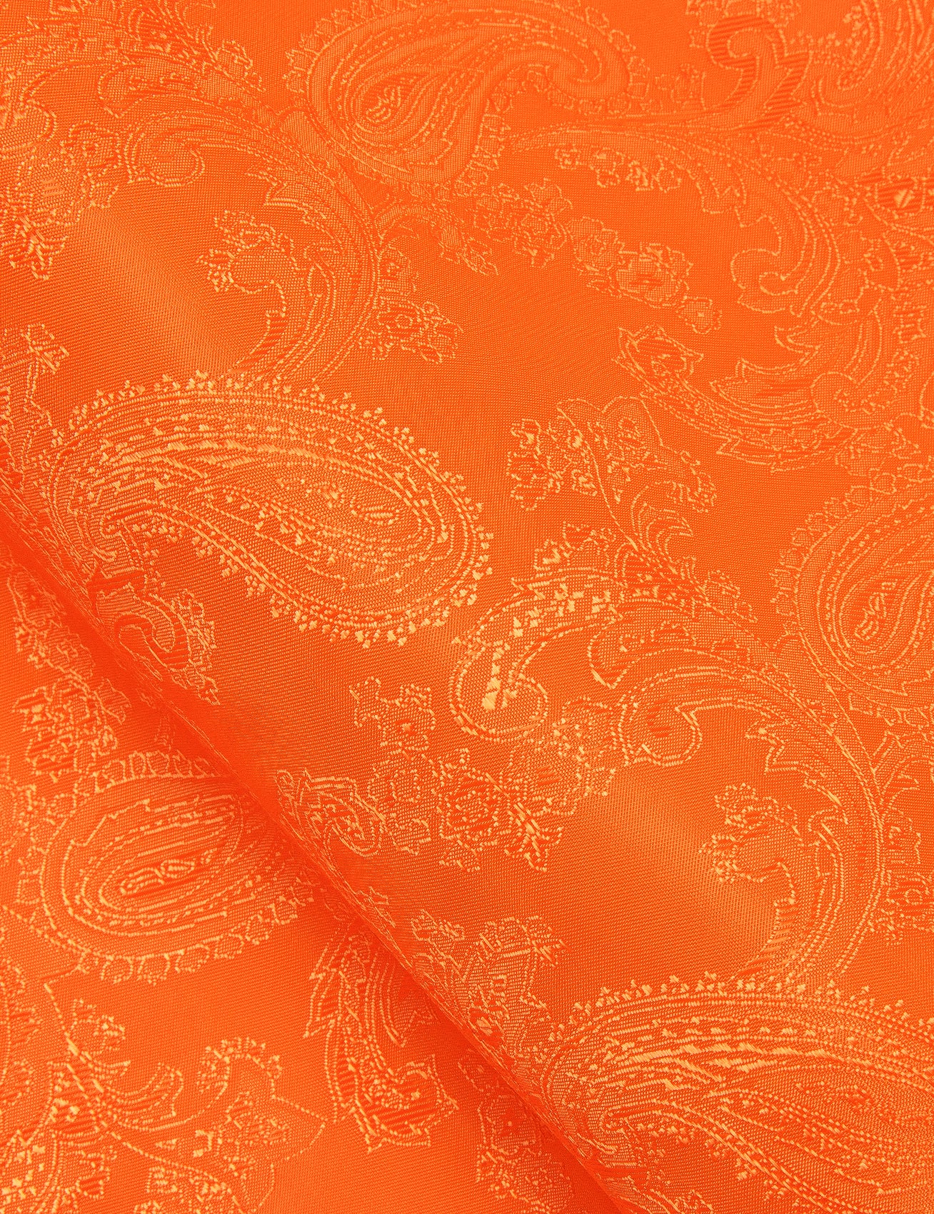 Bright Orange Paisley Style Casual Silk Men's Long Sleeve Button Shirt