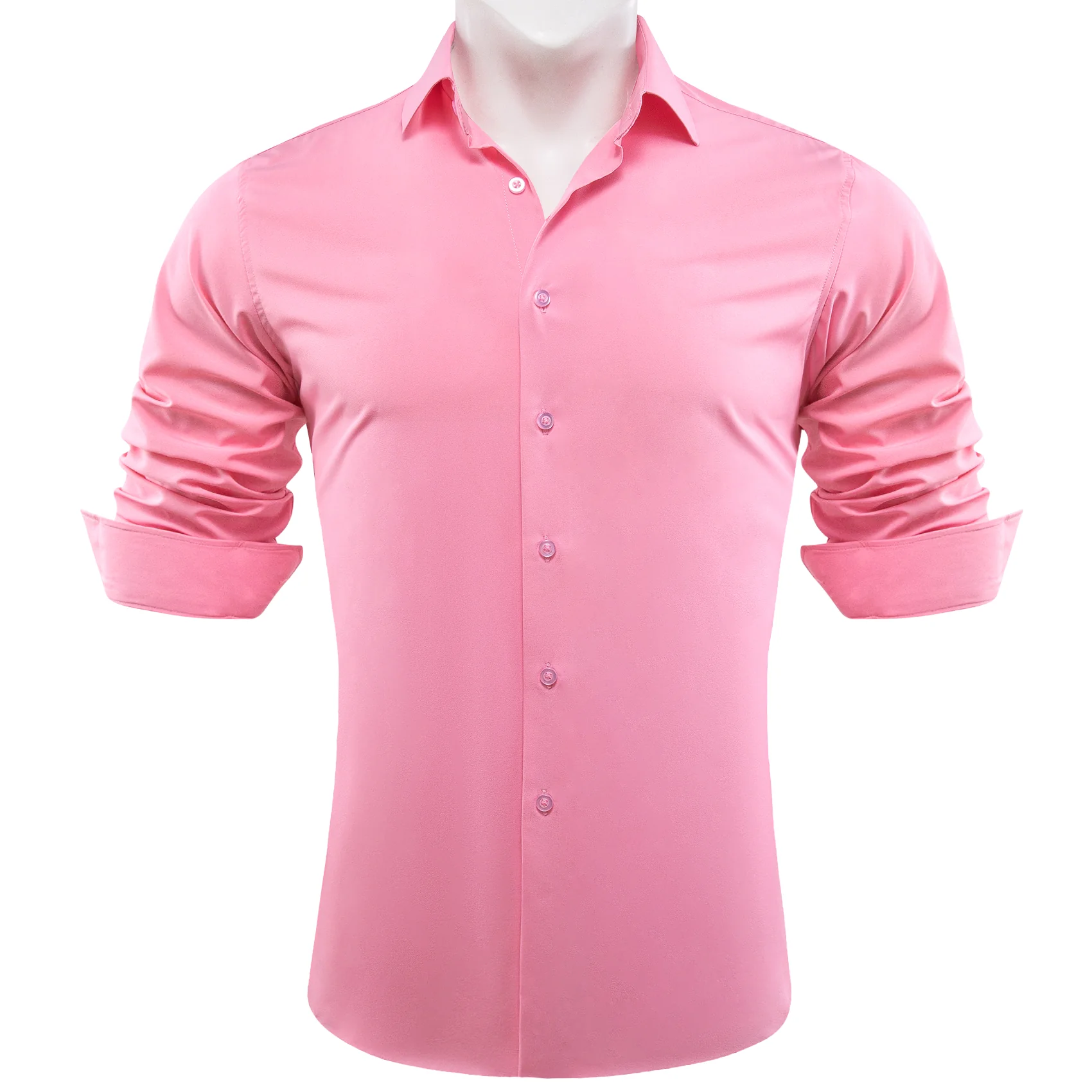 Petal Pink Solid Silk Men's Long Sleeve Shirt