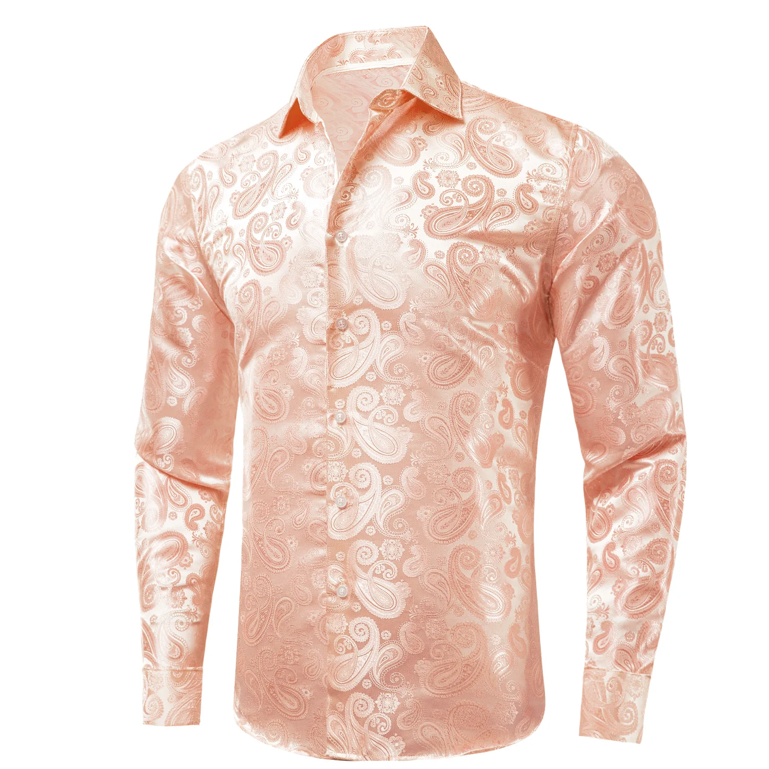 Baby Pink Paisley Silk Men's Long Sleeve Shirt