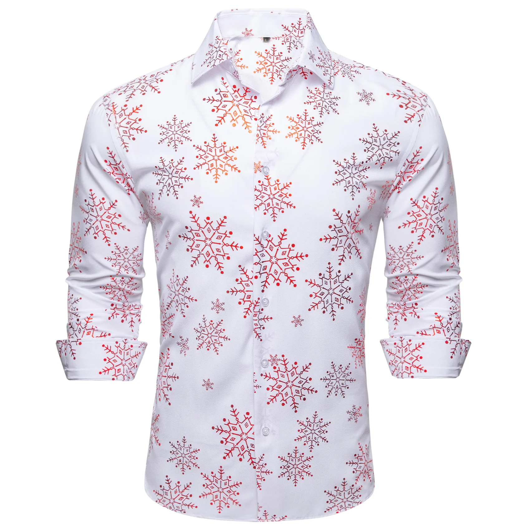 Christmas New White with Pink Snowflake Floral Men's Long Sleeve Shirt