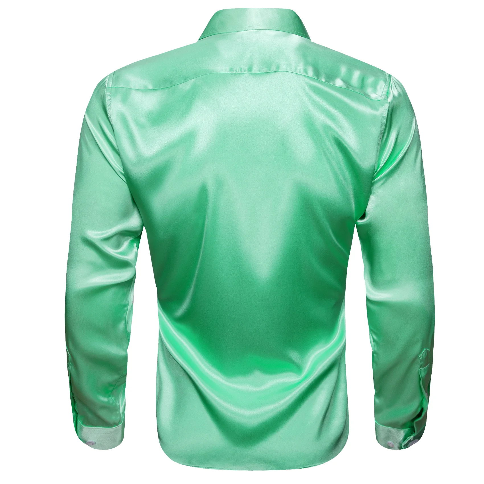 New Mint Green Solid Satin Silk Men's Long Sleeve Shirt
