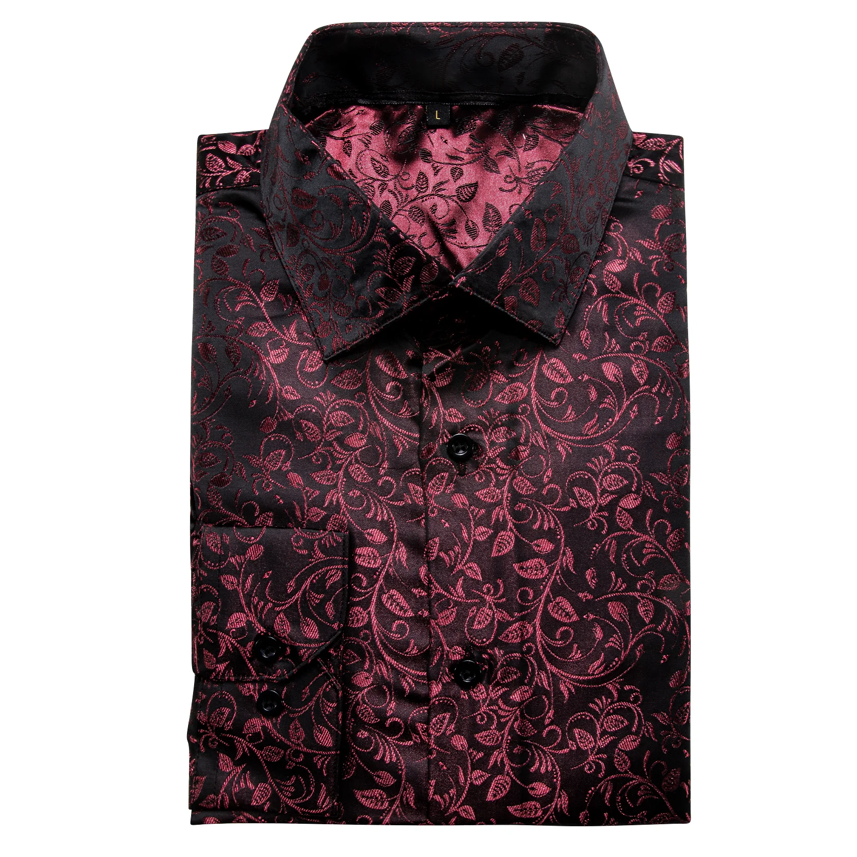 Dark Purple Floral Pattern Silk Men's Long Sleeve Shirt