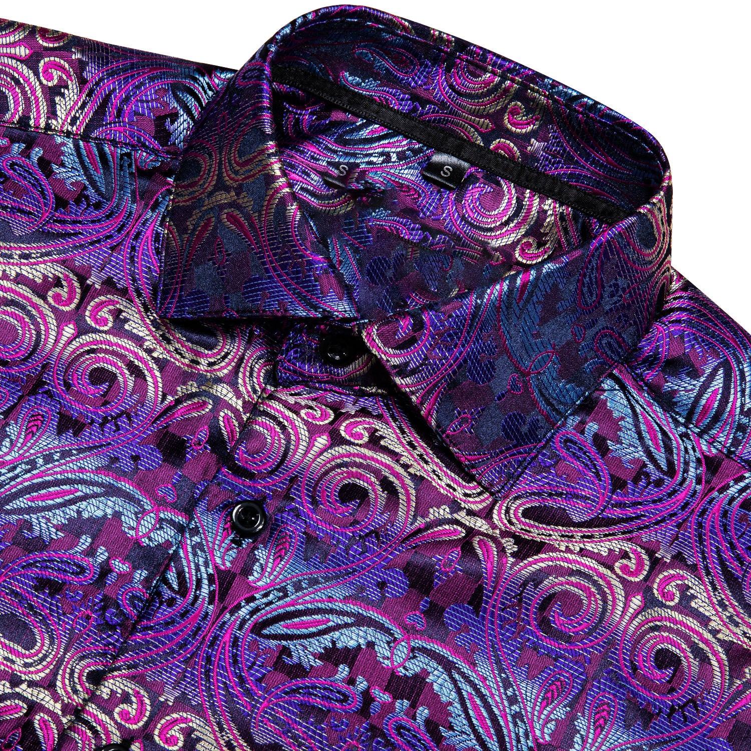 Gradient Blue-violet Paisley Silk Men's Long Sleeve Shirt