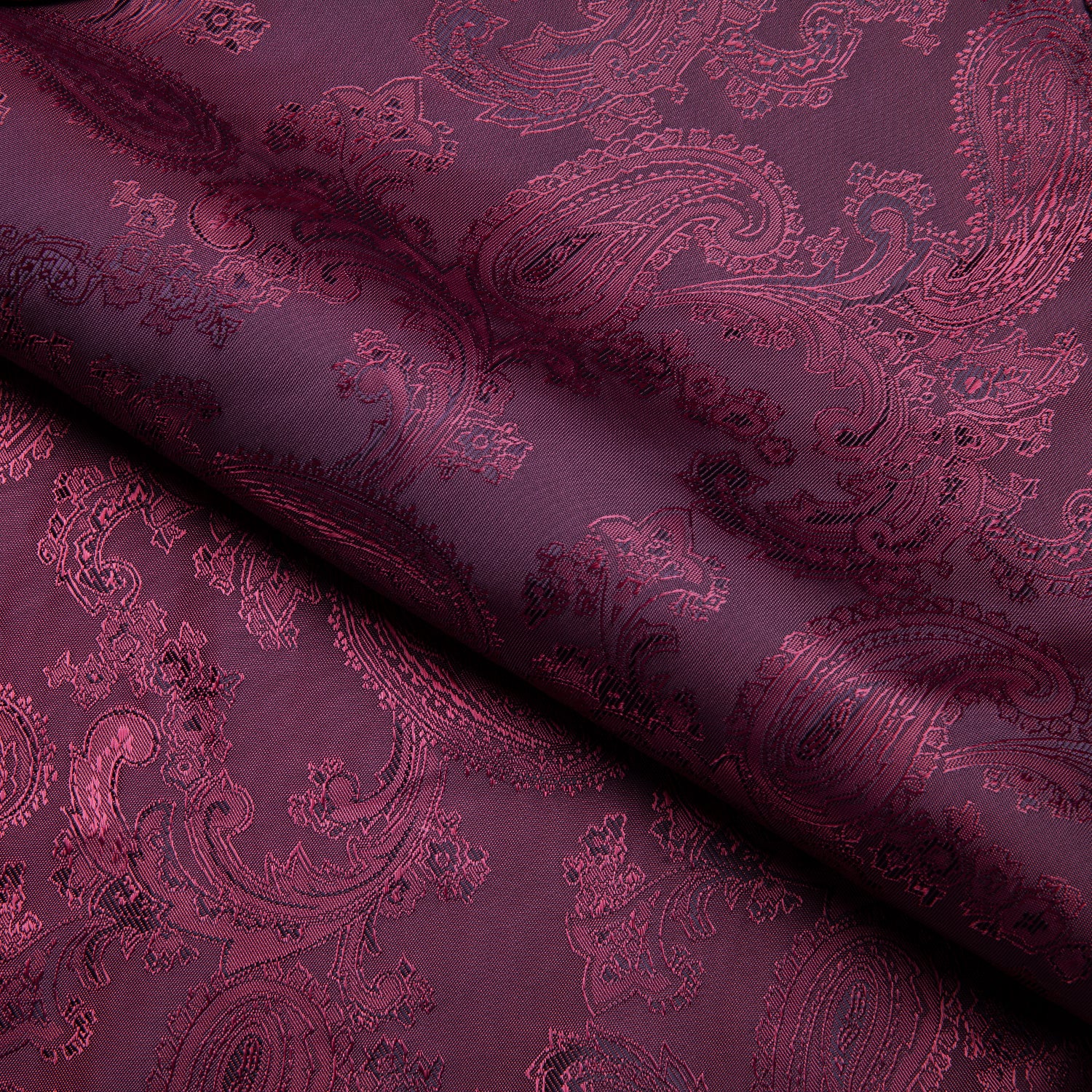 New Burgundy Red Paisley Silk Men's Long Sleeve Shirt