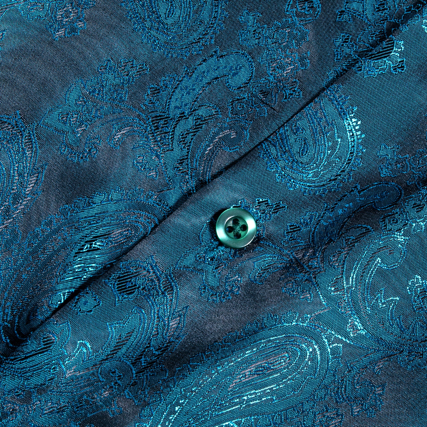 Lake Blue Paisley Pattern Silk Men's Long Sleeve Shirt