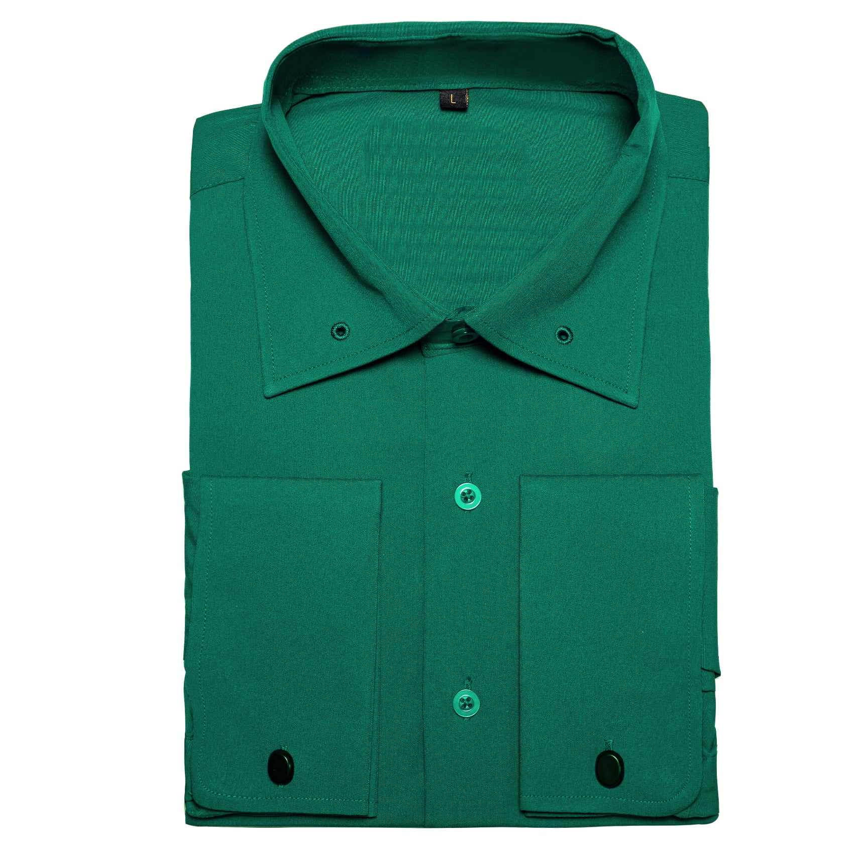 Dark Green Solid Woven Men's Long Sleeve Shirt
