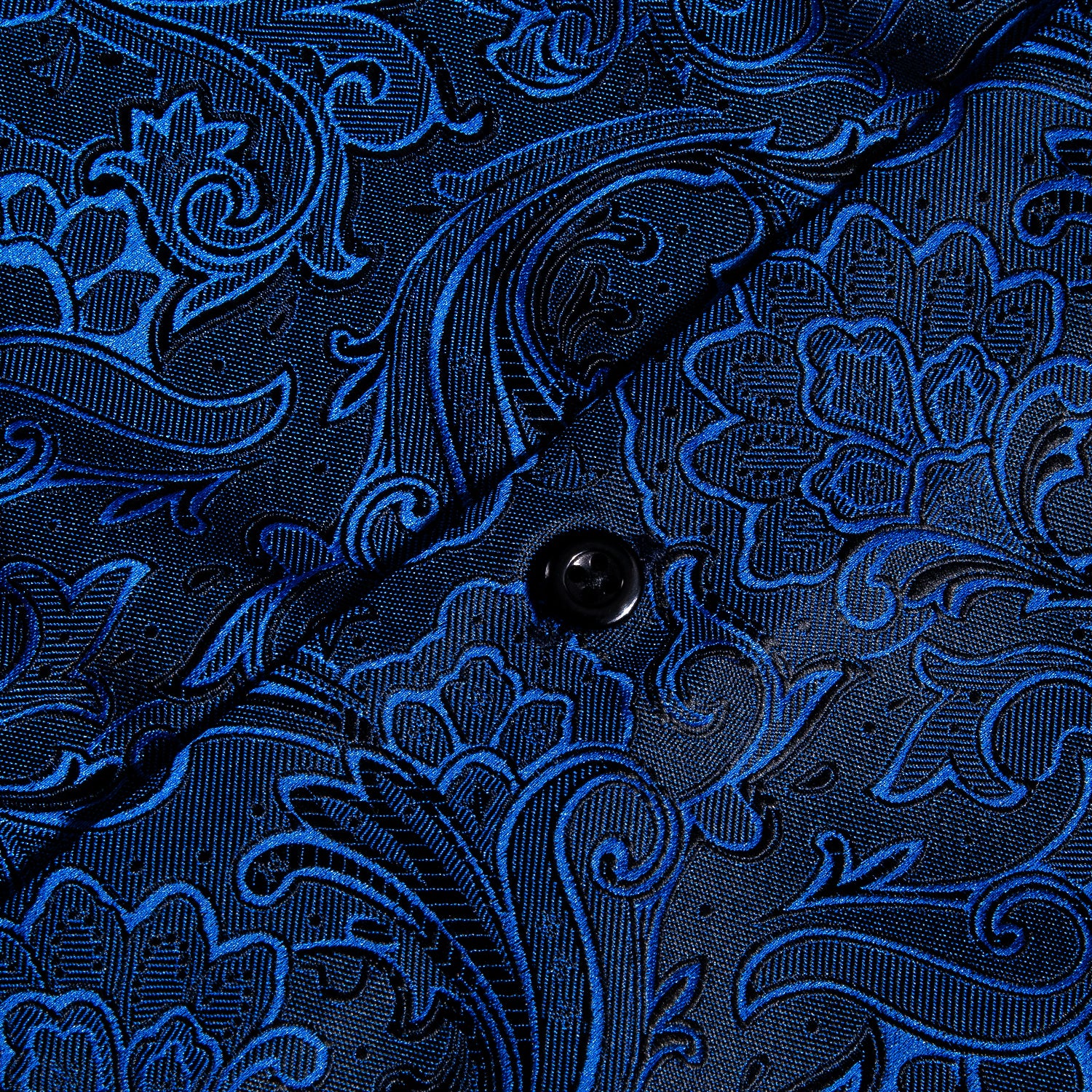 Fashion Black Deep Blue Paisley Silk Men's Long Sleeve Shirt