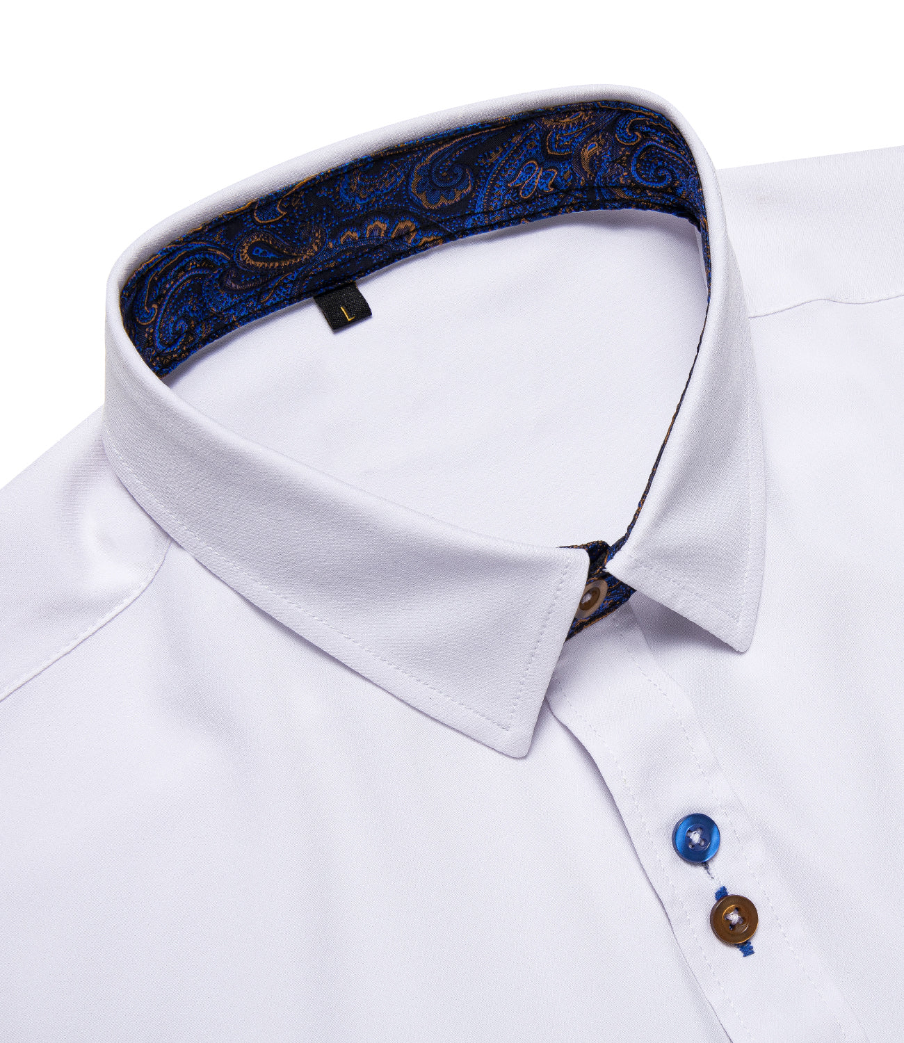Splicing Style Pure White with Blue Paisley Edge Men's Solid Long Sleeve Shirt