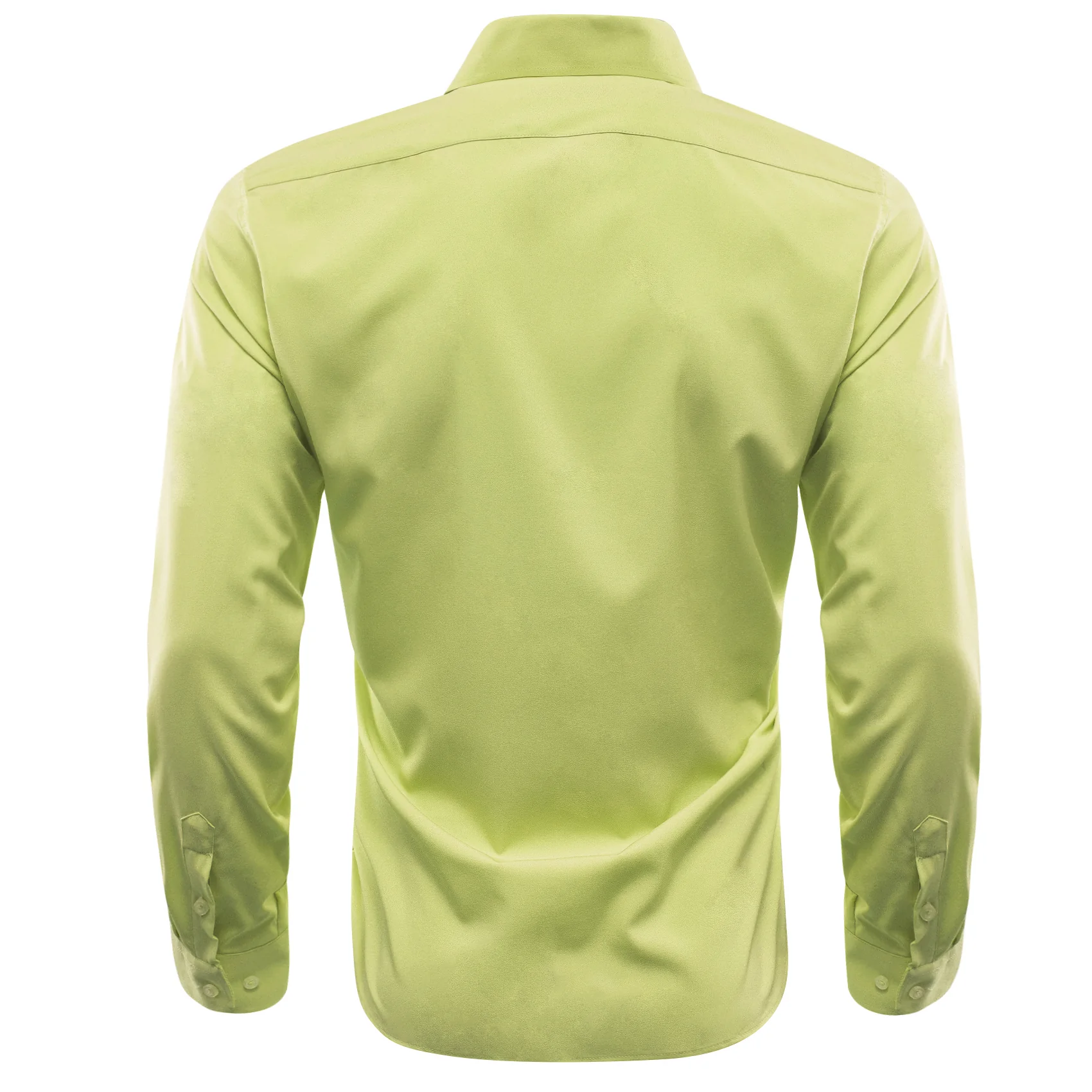 Yellow Green Solid Silk Men's Long Sleeve Shirt