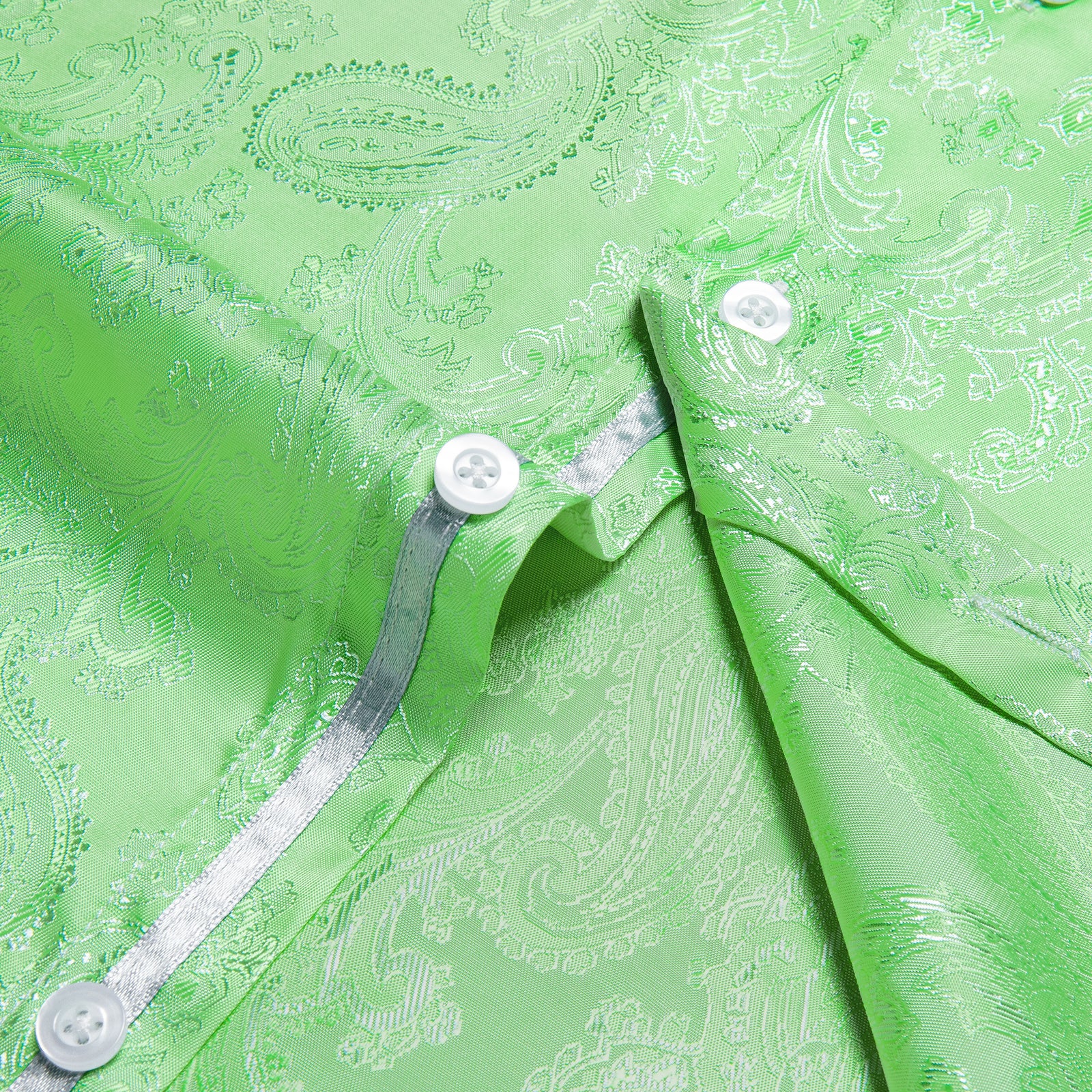 Fluorescent Green Paisley Style Silk Men's Long Sleeve Shirt