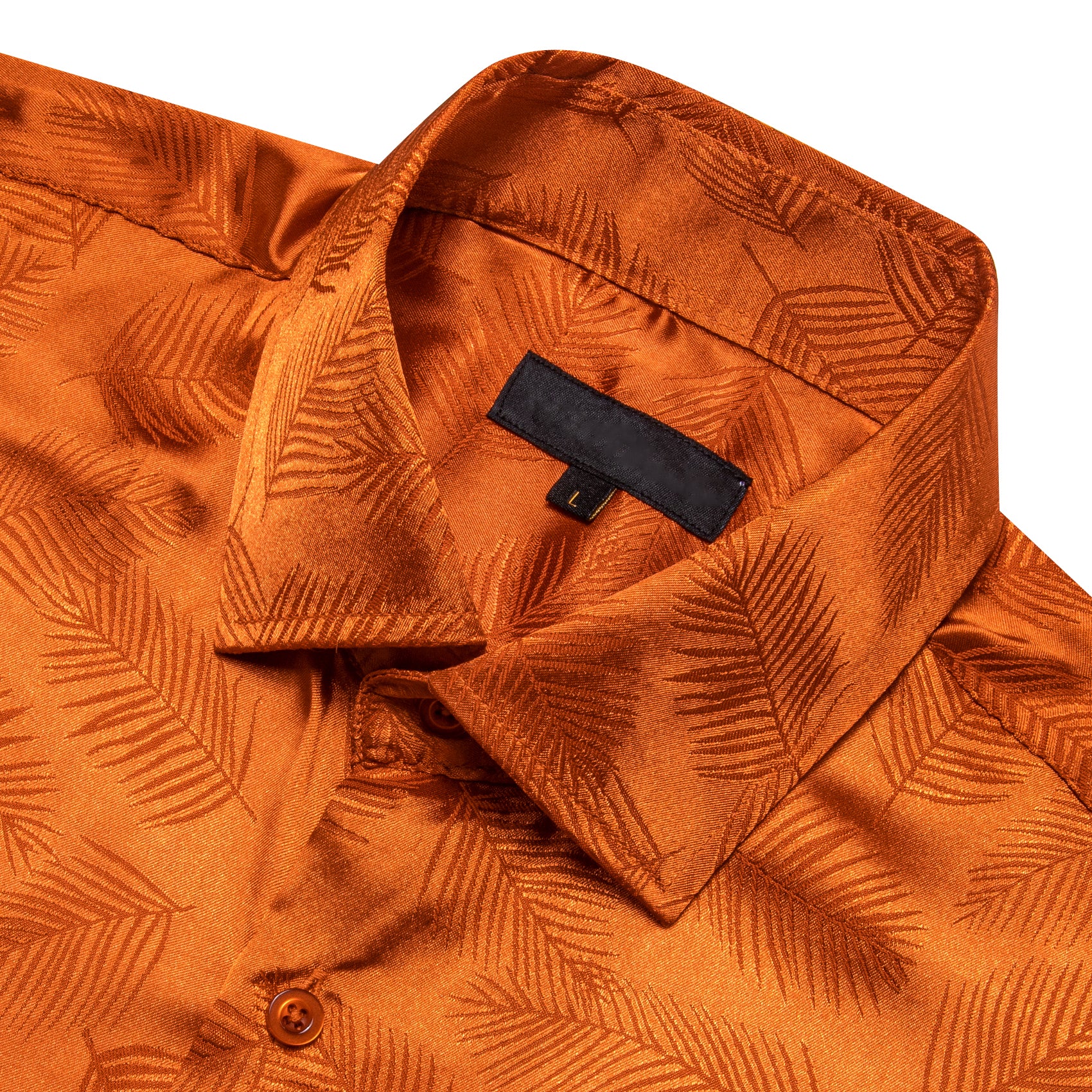 Orange Floral Leaf Silk Men's Short Sleeve Shirt