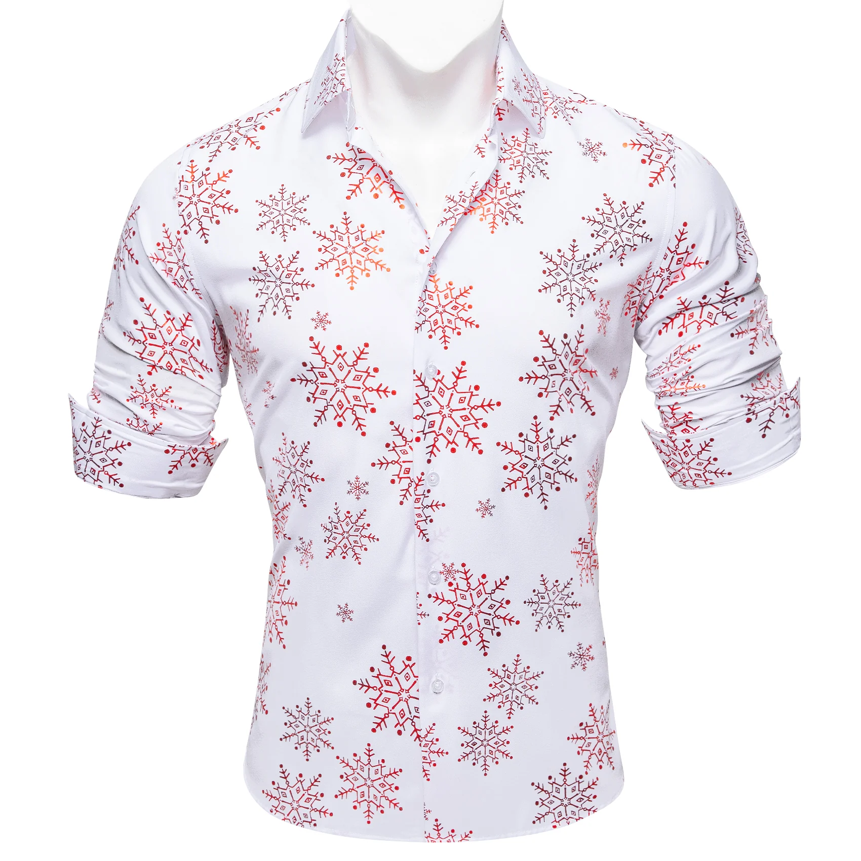 Christmas New White with Pink Snowflake Floral Men's Long Sleeve Shirt