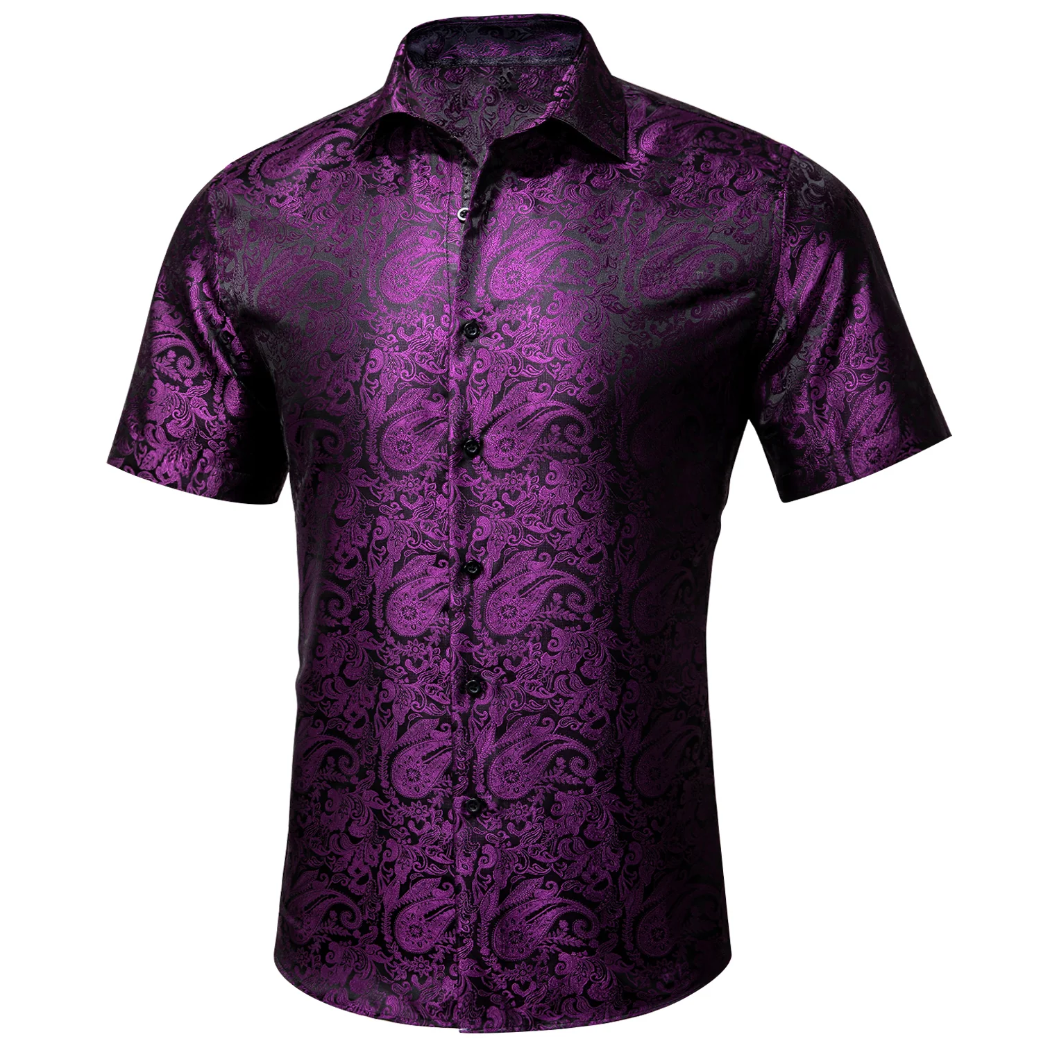 Deep Purple Paisley Silk Men's Short Sleeve Shirt