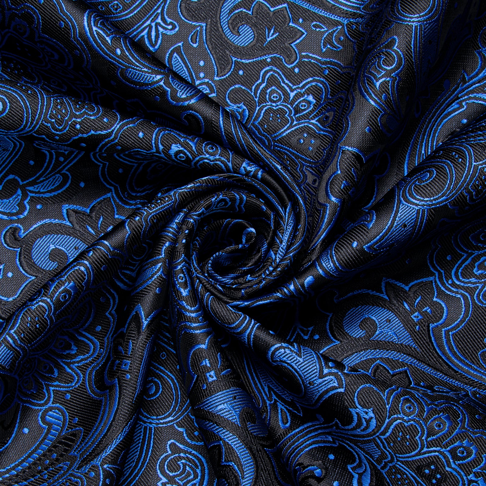 Black Blue Floral Silk Men's Long Sleeve Shirt