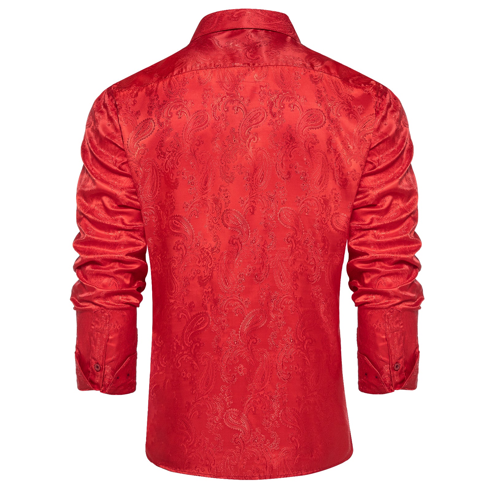Bright Red Paisley Style Silk Men's Long Sleeve Shirt