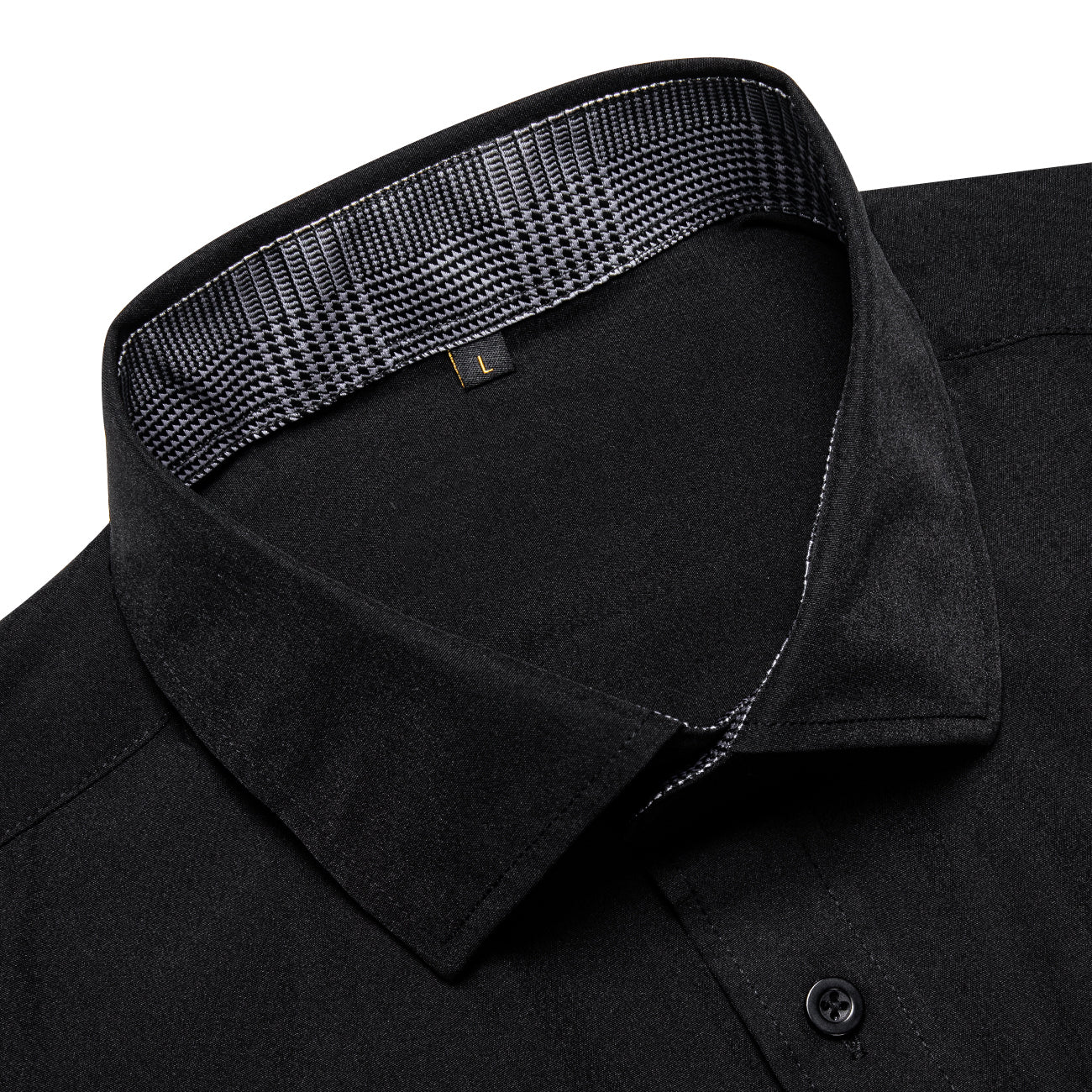 Splicing Style Black with Grey Plaid Edge Men's Solid Long Sleeve Shirt