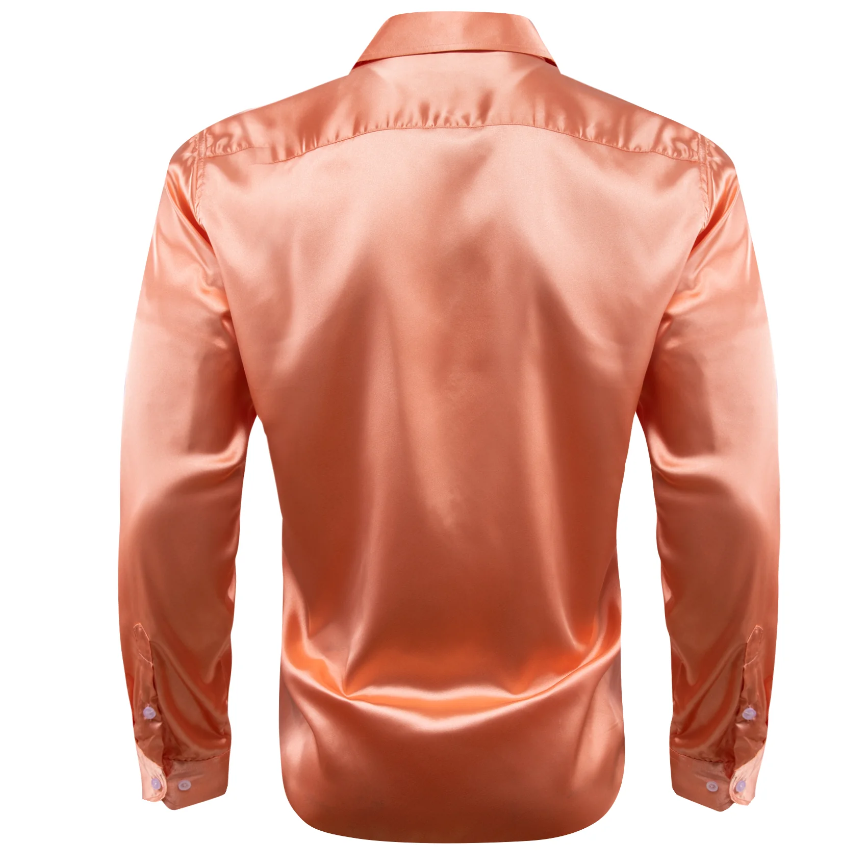 LightSalmon Solid Silk Men's Long Sleeve Shirt