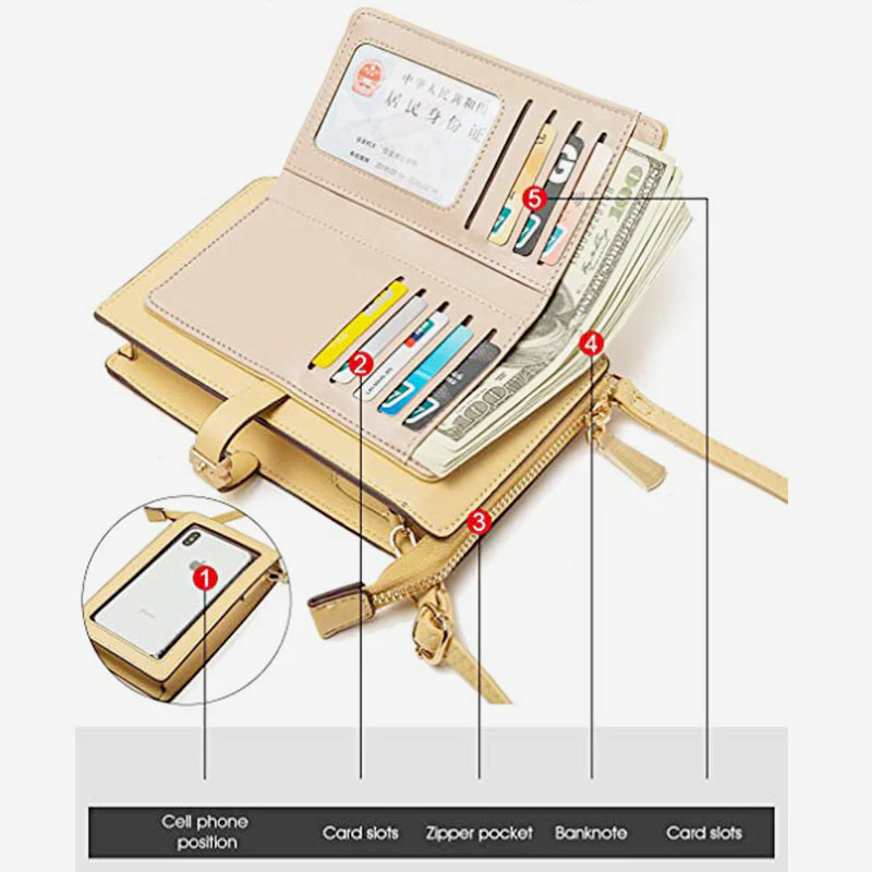 Lightweight Elegant Crossbody Phone Bag with Touchscreen Window