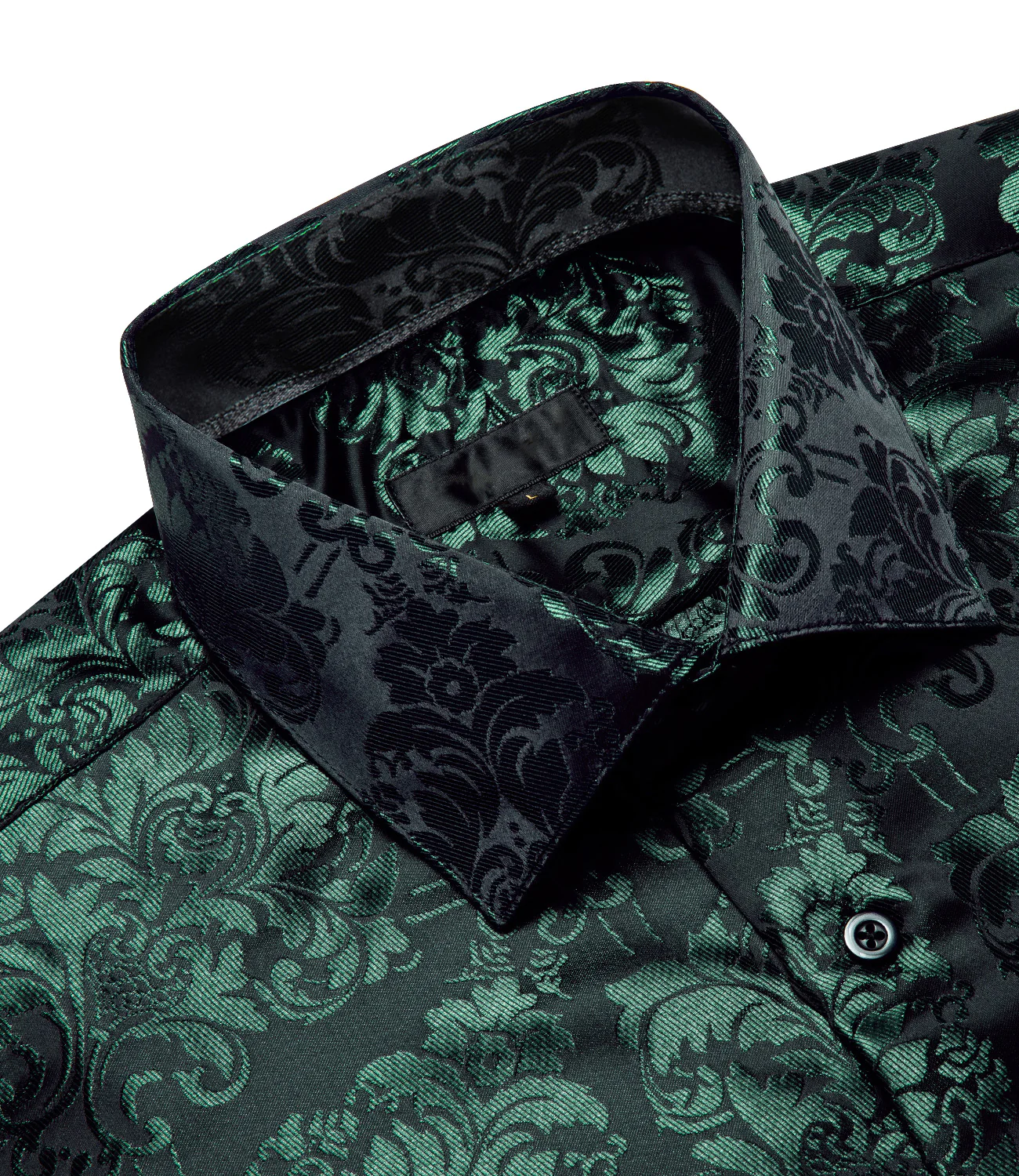 Green Black Floral Silk Men's Long Sleeve Shirt
