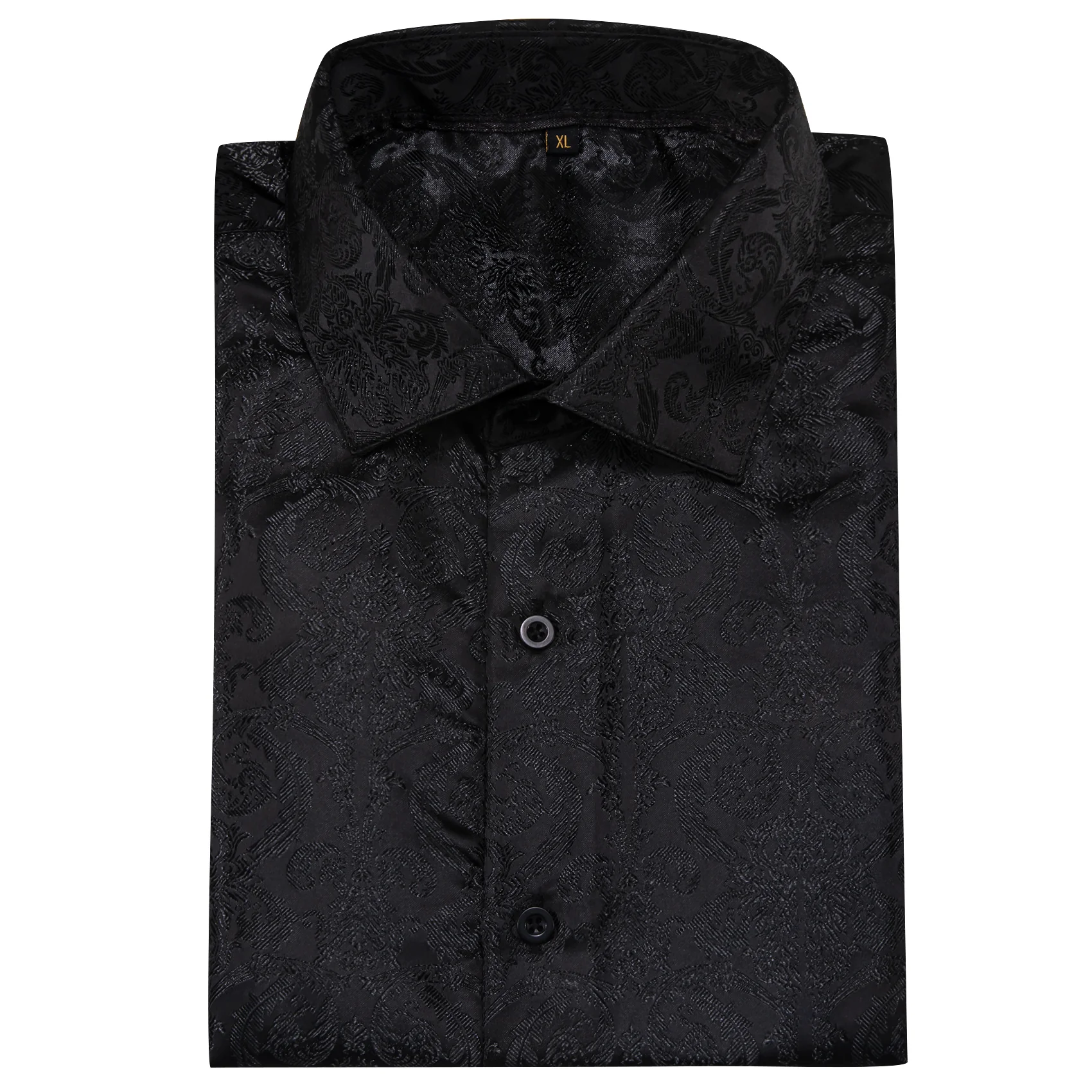 New Black Floral Pattern Silk Men's Long Sleeve Shirt