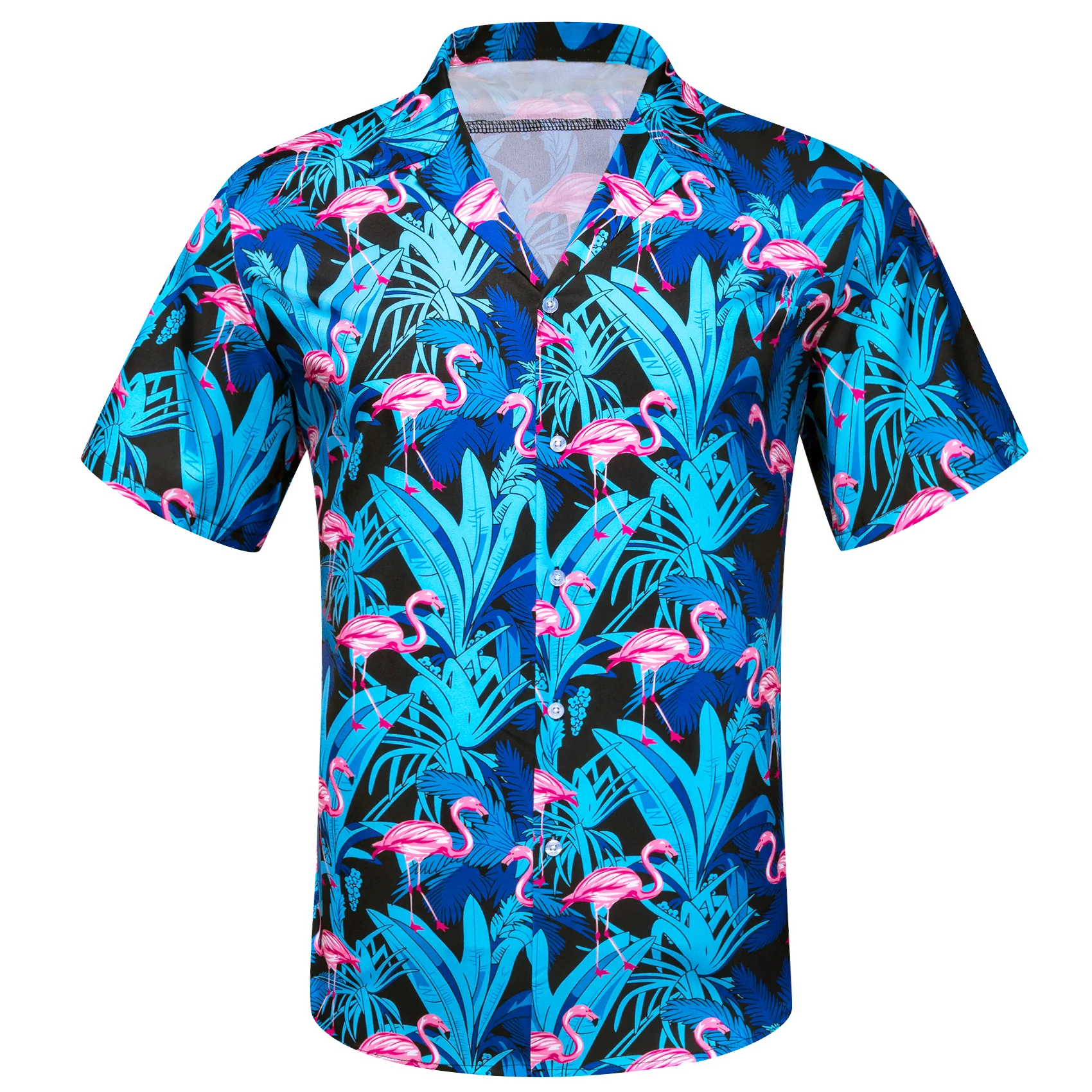 Blue Pink Flamingo Novelty Men's Short Sleeve Summer Shirt