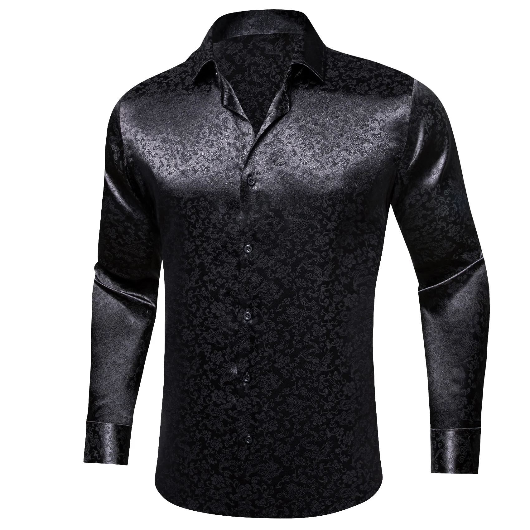 Black Floral Leaf Men's Long Sleeve Shirt
