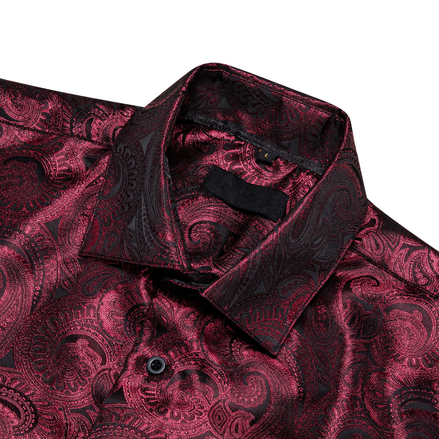 Burgundy Dark Red Paisley Pattern Silk Men's Long Sleeve Shirt