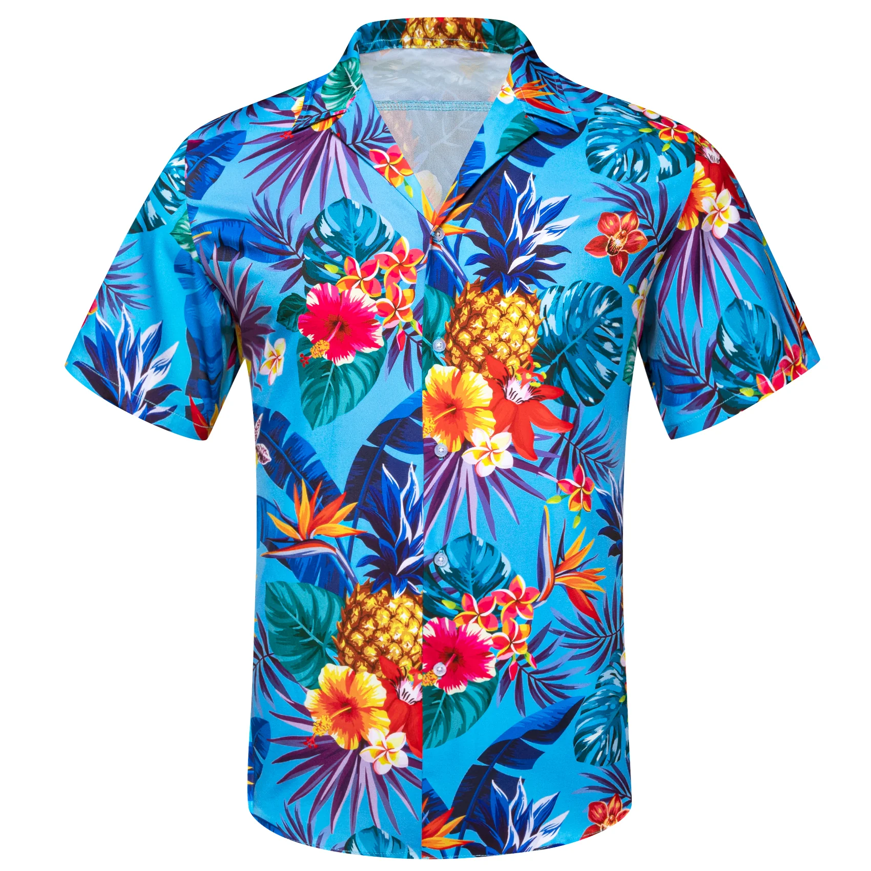 Cerulean Shirt Red Orange Floral Men's Short Sleeve Summer Shirt