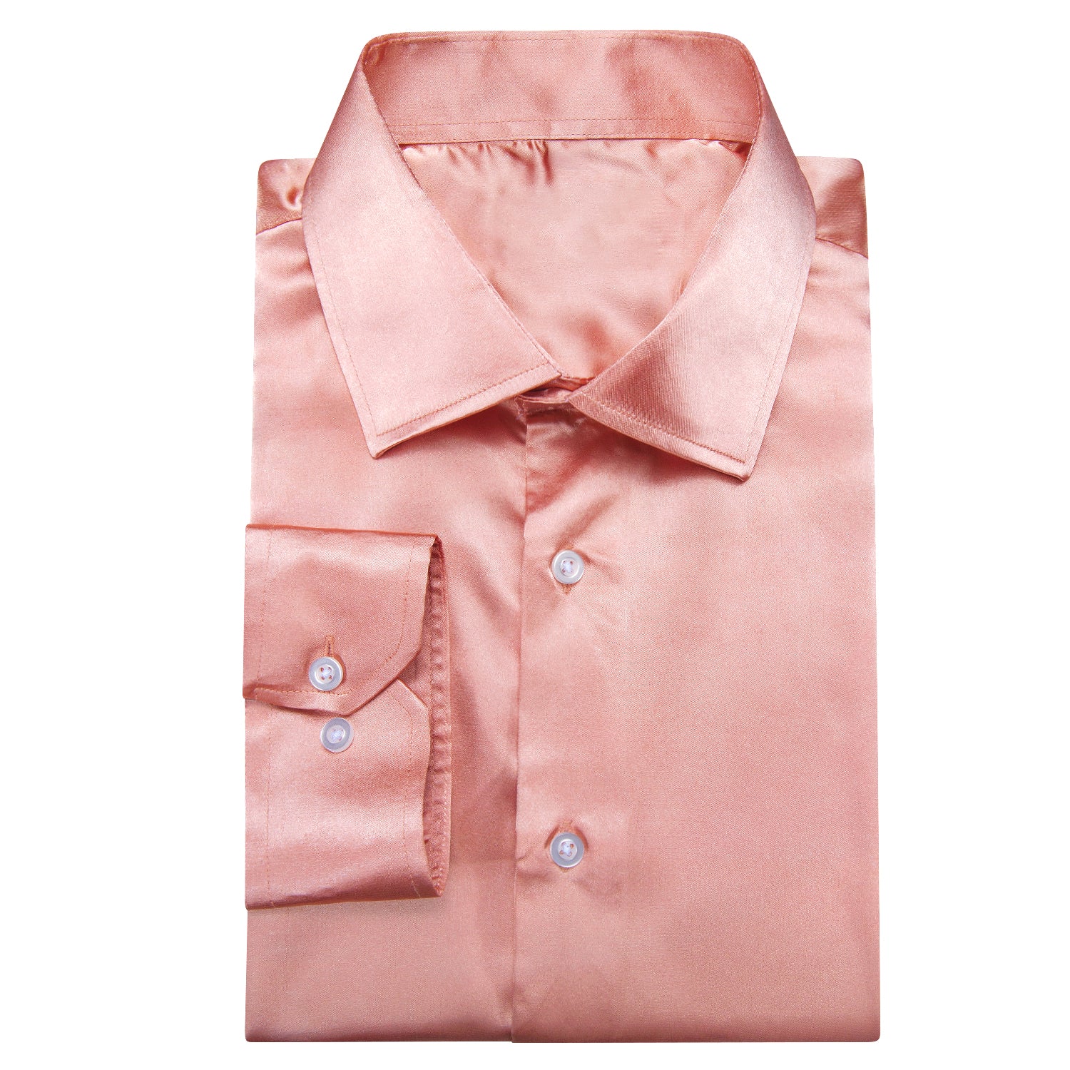 Coral Pink Solid Satin Men's Long Sleeve Shirt