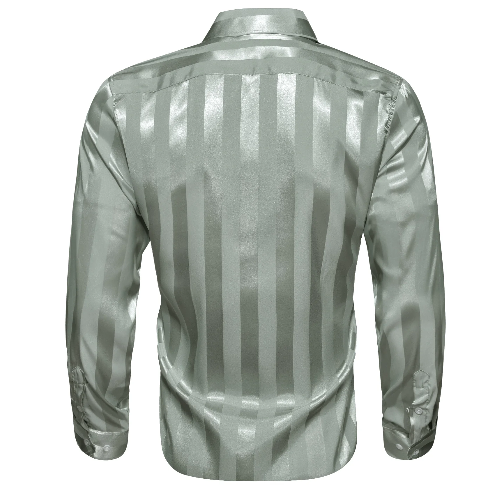 Bean Green Striped Shiny Satin Men's Long Sleeve Shirt