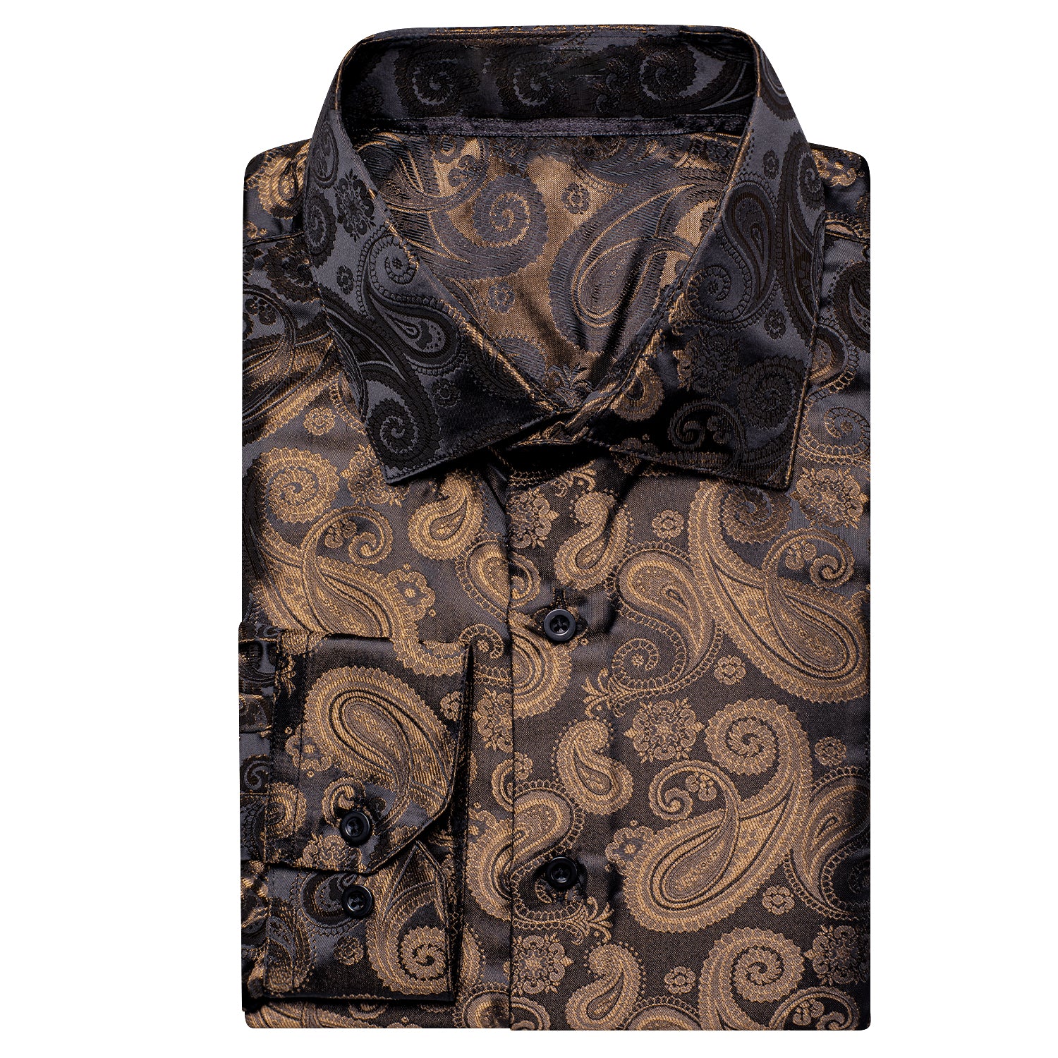 Classic Black Brown Paisley Silk Men's Long Sleeve Shirt