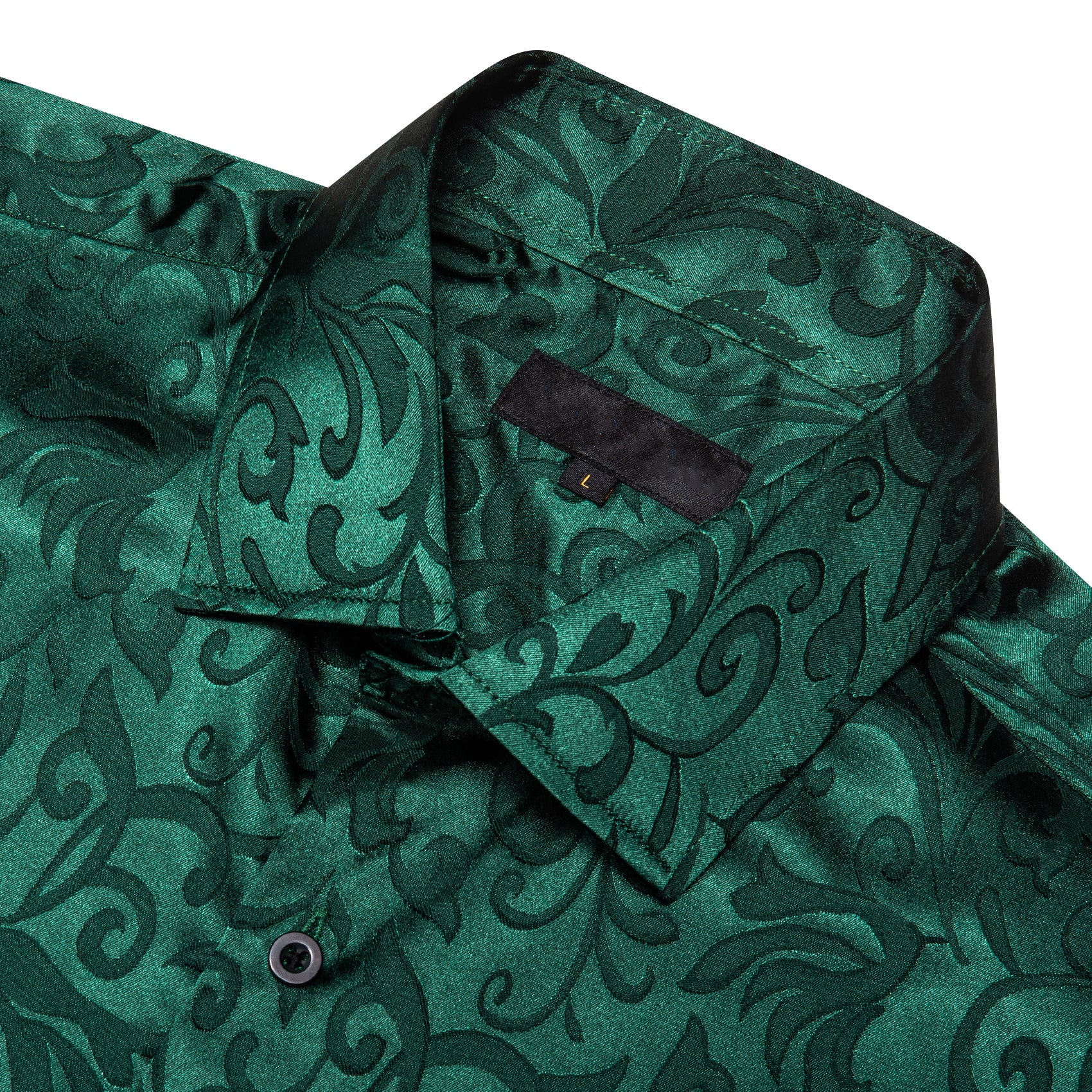 Dark Green Floral Silk Men Short Sleeve Shirt