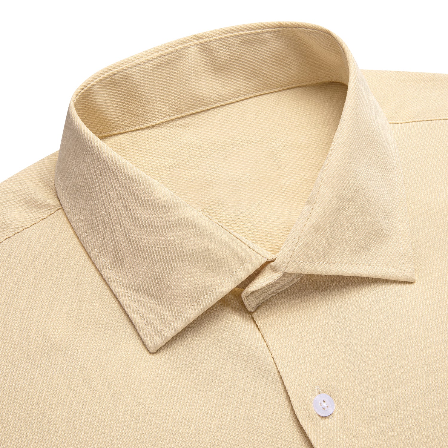 Beige Solid Stretch Woven Business Men's Long Sleeve Button Down Shirt