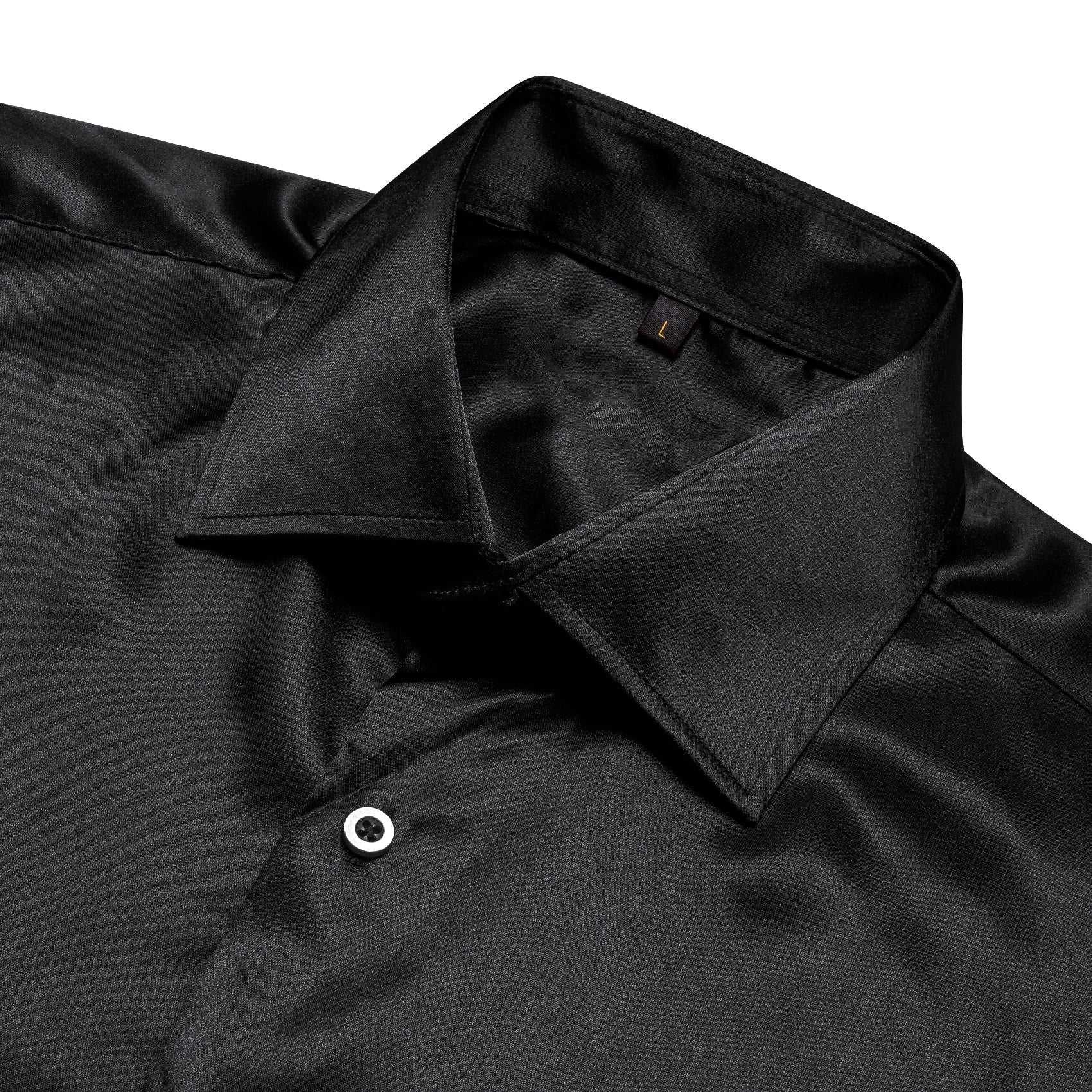 Black Solid Silk Men's Long Sleeve Shirt