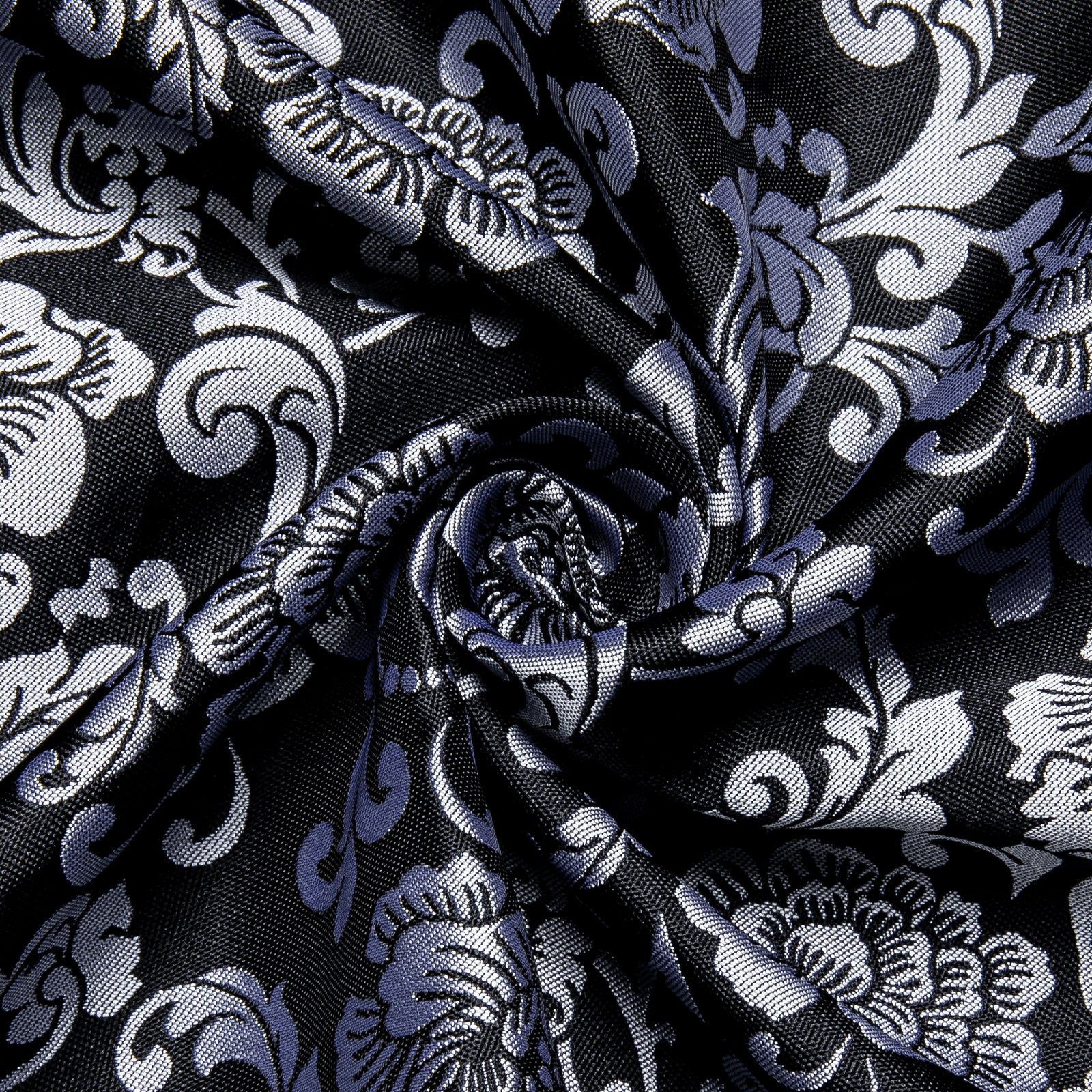 Black White Floral Silk Men's Long Sleeve Shirt