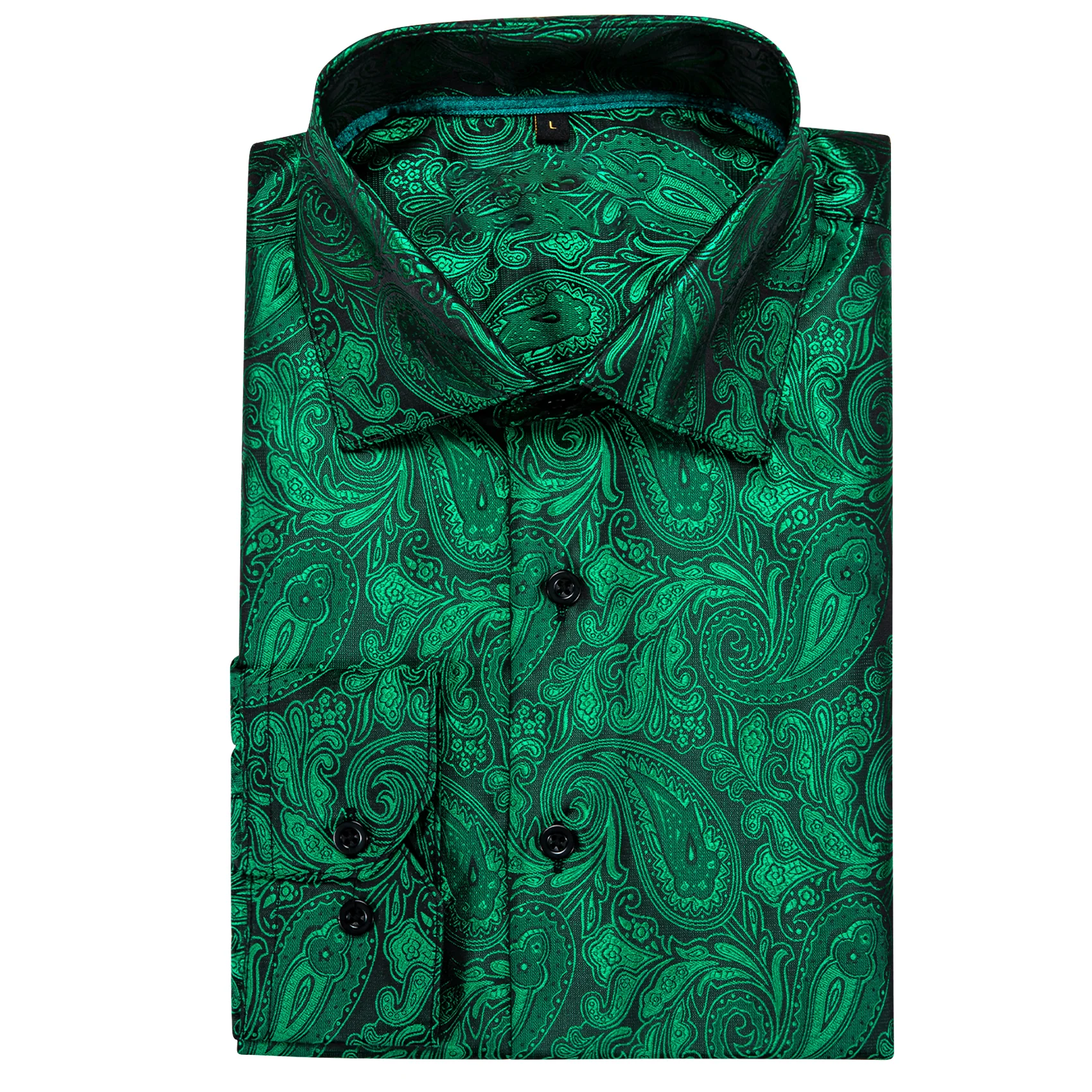 New Green Paisley Style Silk Men's Long Sleeve Shirt
