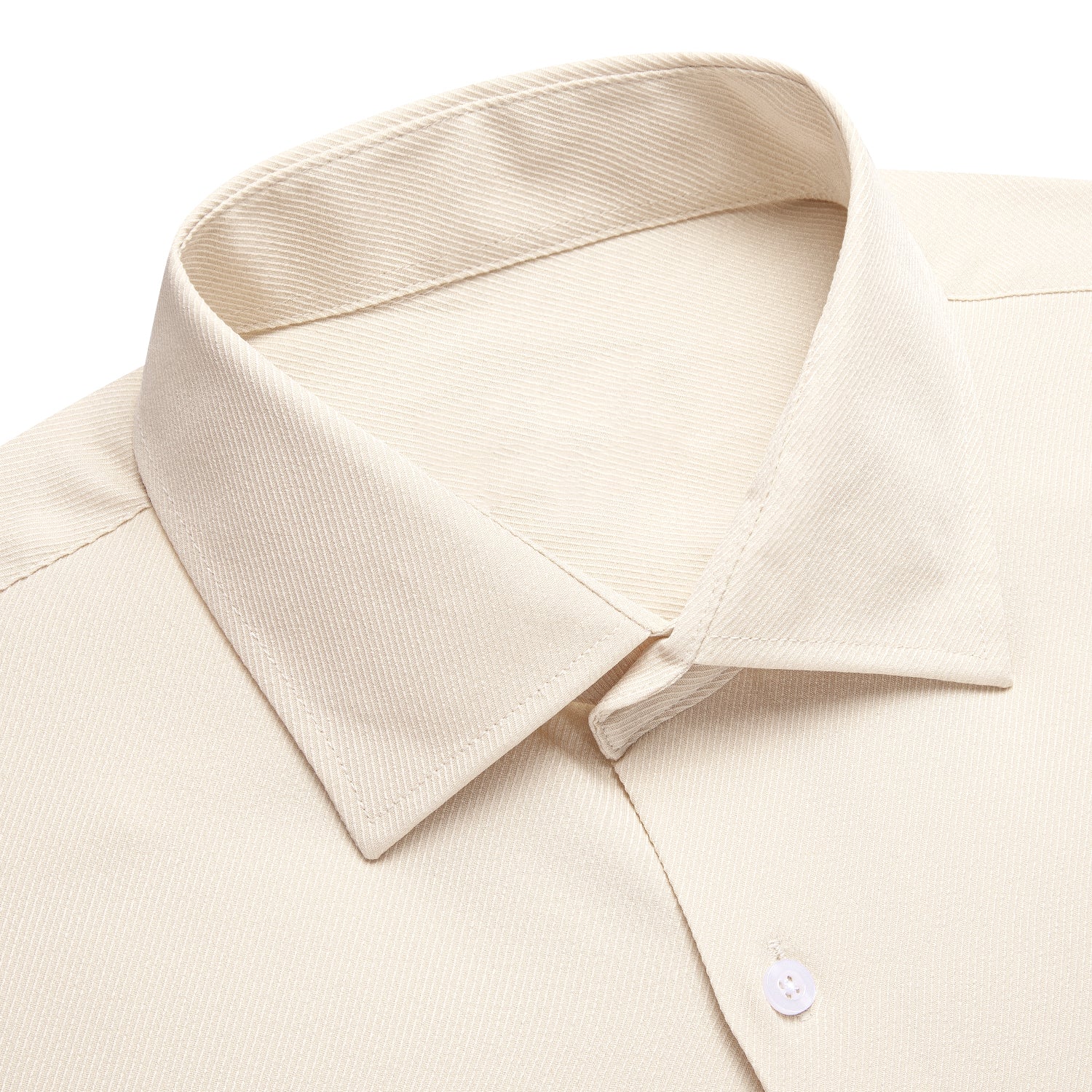 Ivory Solid Stretch Woven Business Men's Long Sleeve Button Down Shirt