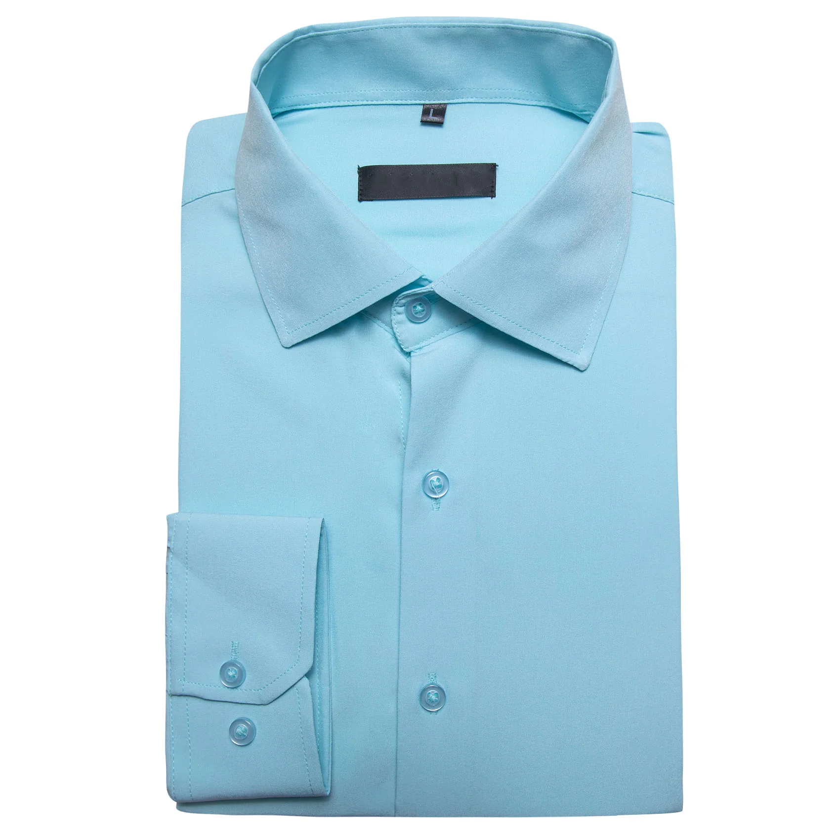 Mist Blue Solid Silk Men's Long Sleeve Shirt