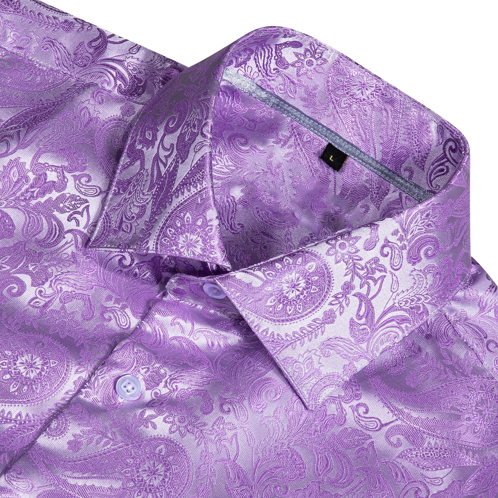 Light Purple Paisley Style Silk Men's Long Sleeve Shirt