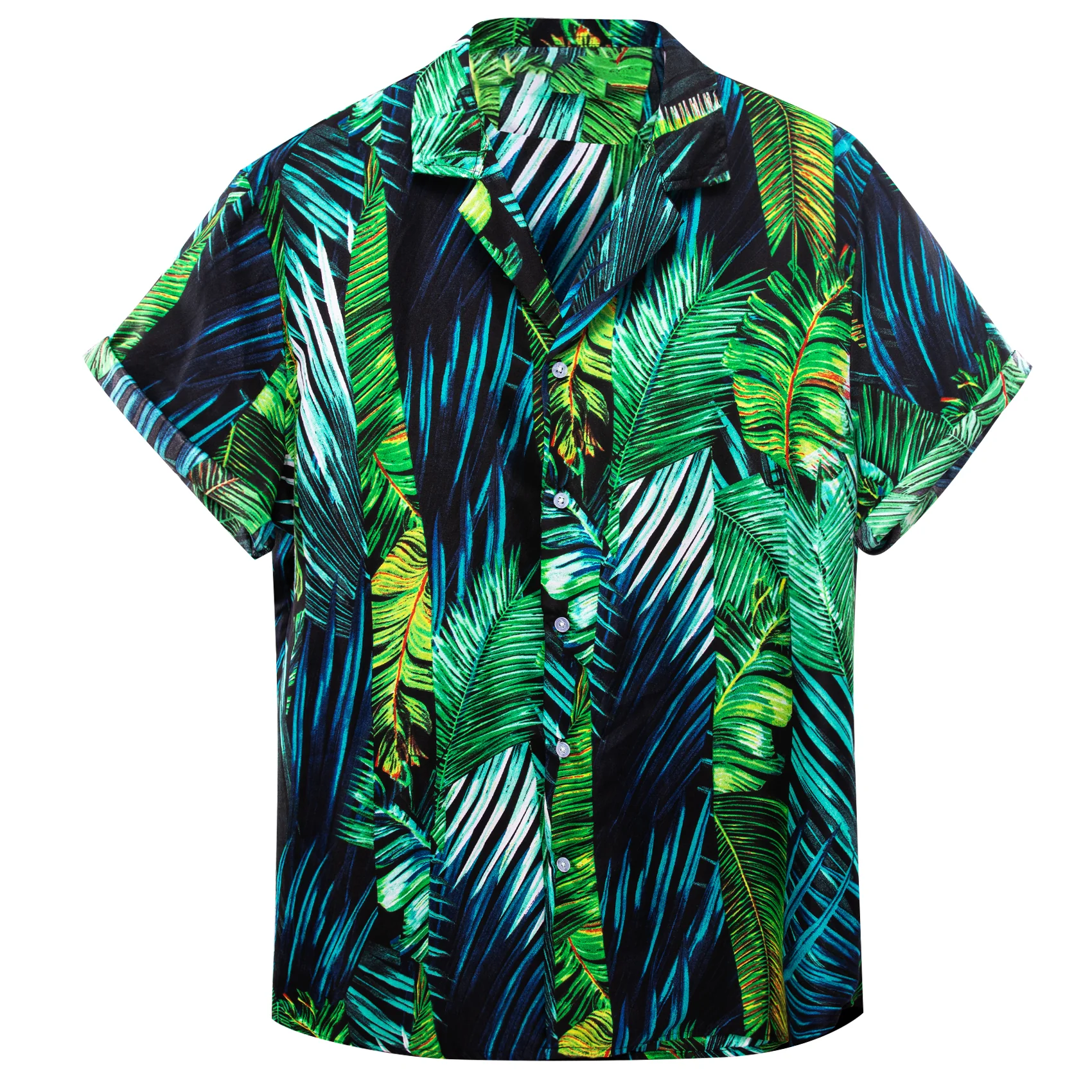 Emerald Green Leaves Novelty Men's Short Sleeve Summer Shirt