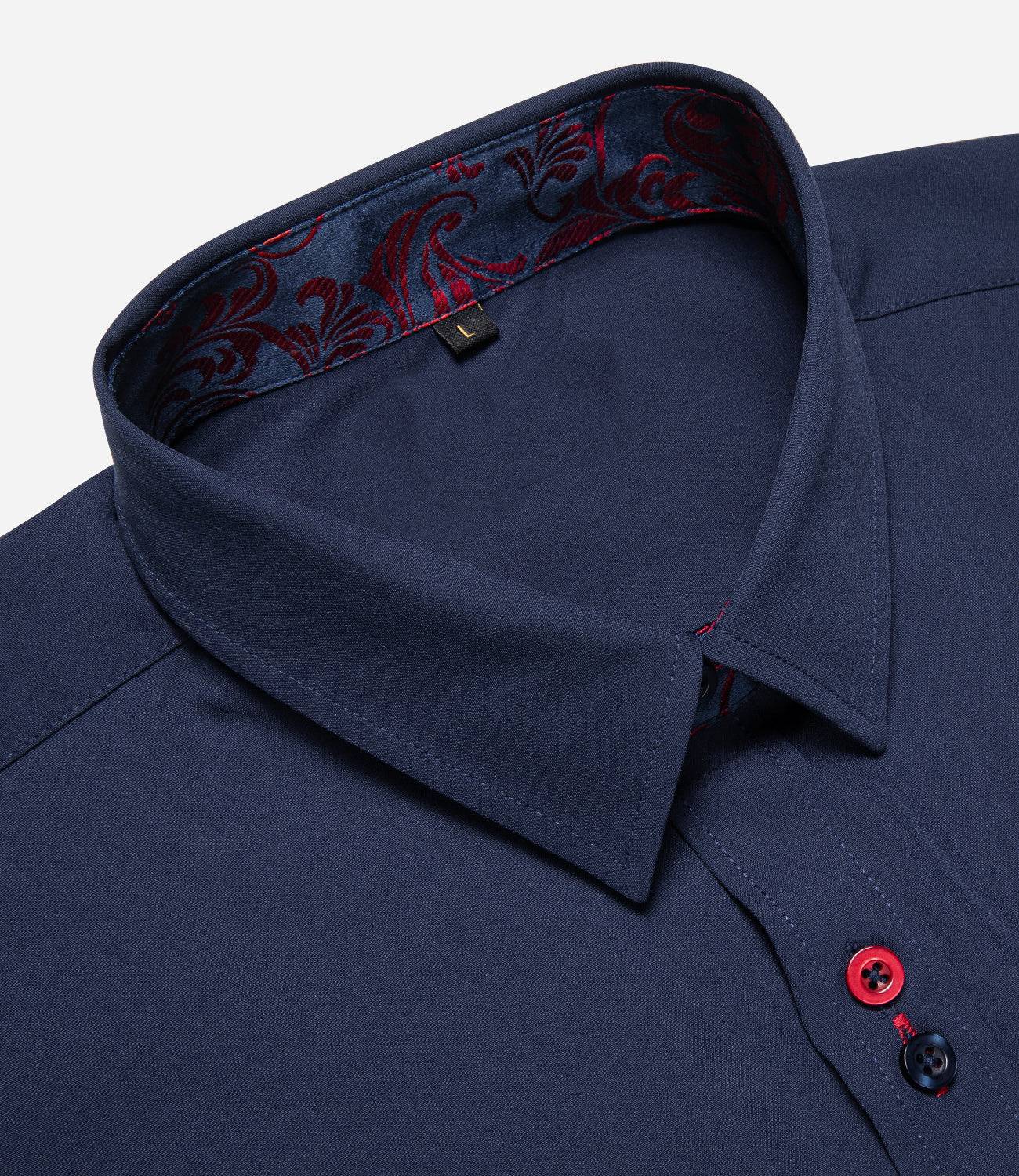 New Splicing Style Dark Blue with Red Floral Edge Men's Long Sleeve Shirt