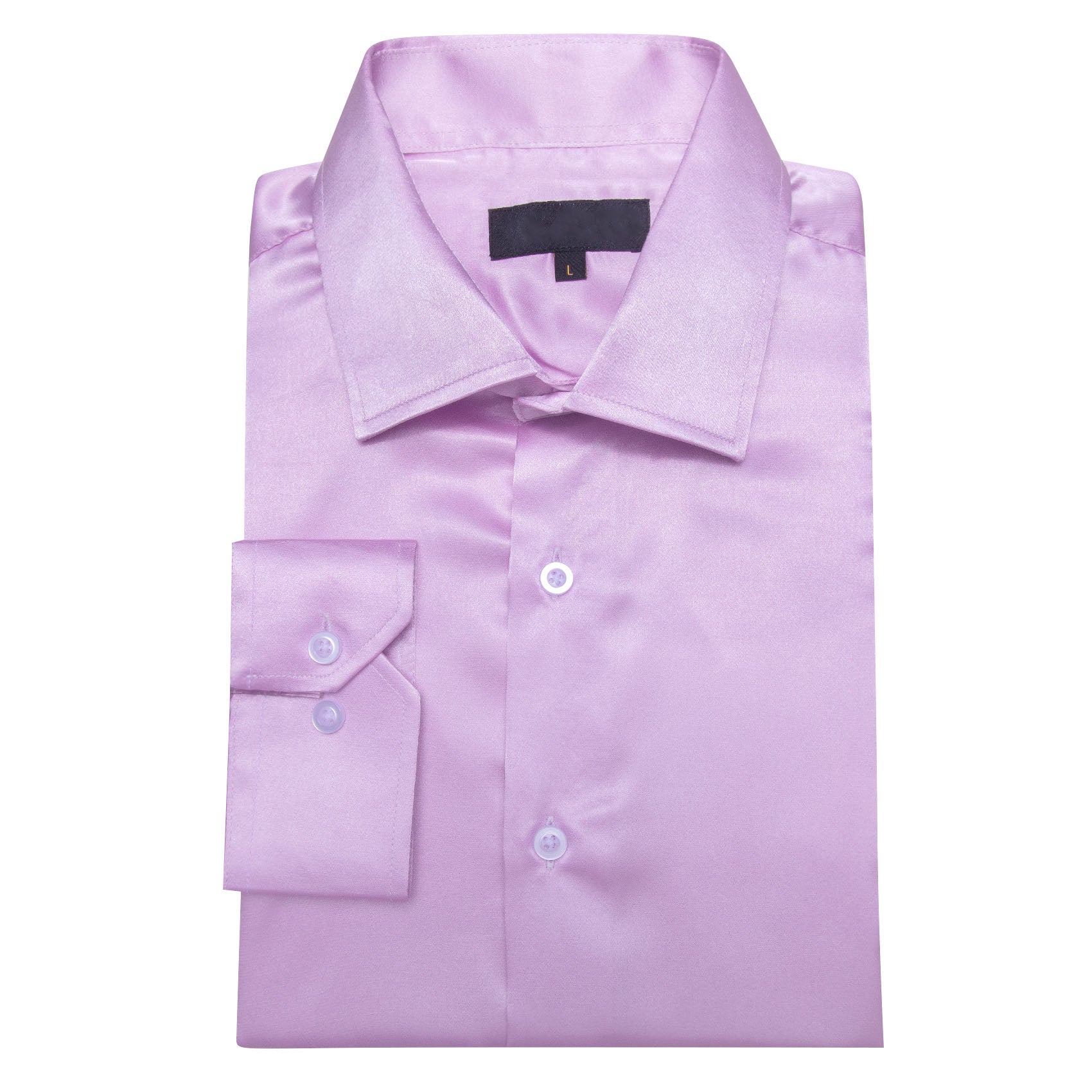 Mist Violet Purple Satin Solid Silk Men's Long Sleeve Shirt