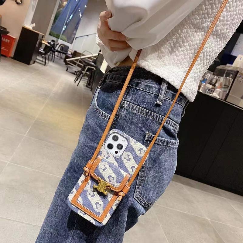 Vintage iPhone Card Holder Case Cell Phone Bag with Neck Strap