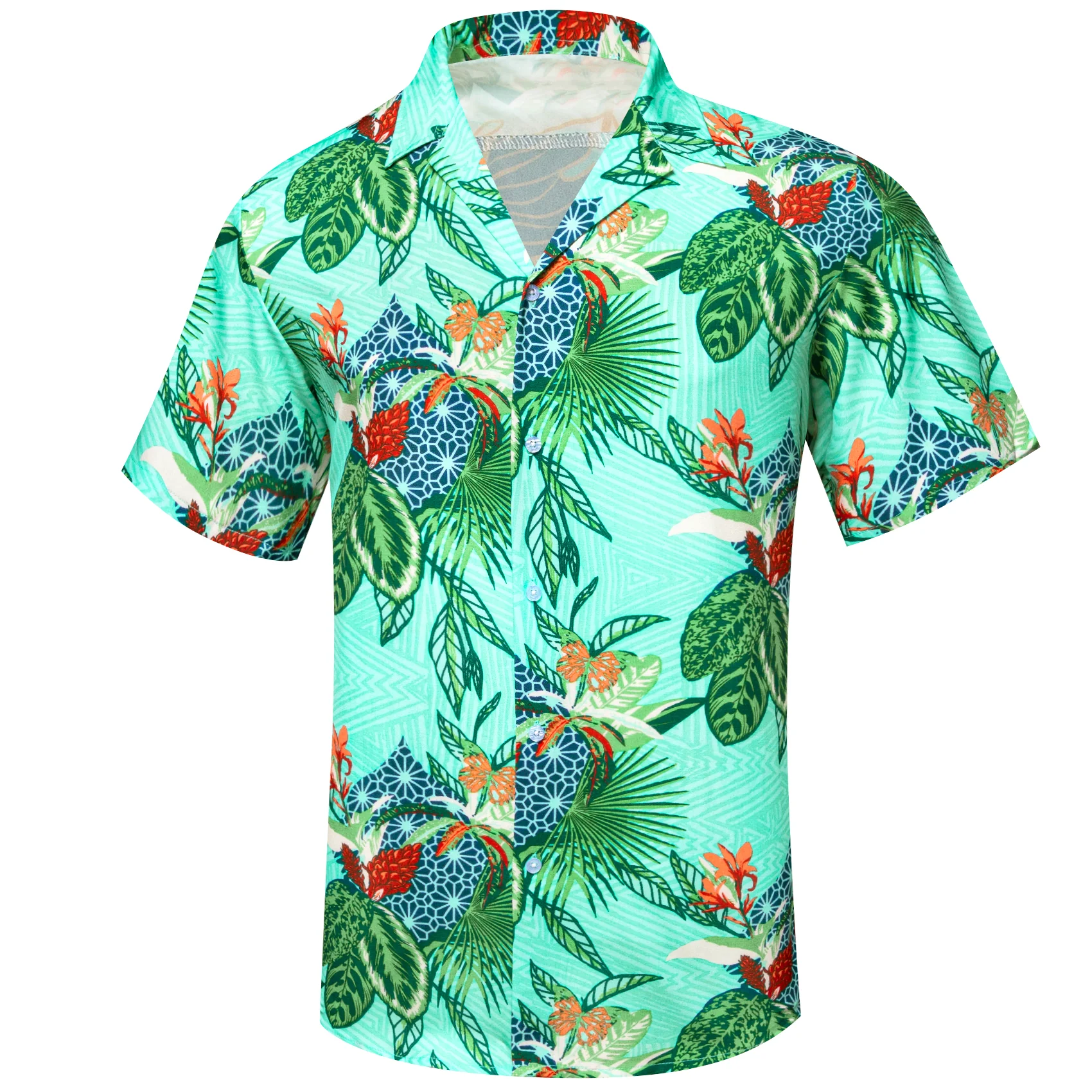 SeaFoam Green Emerald Green Leaves Novelty Men's Short Sleeve Summer Shirt