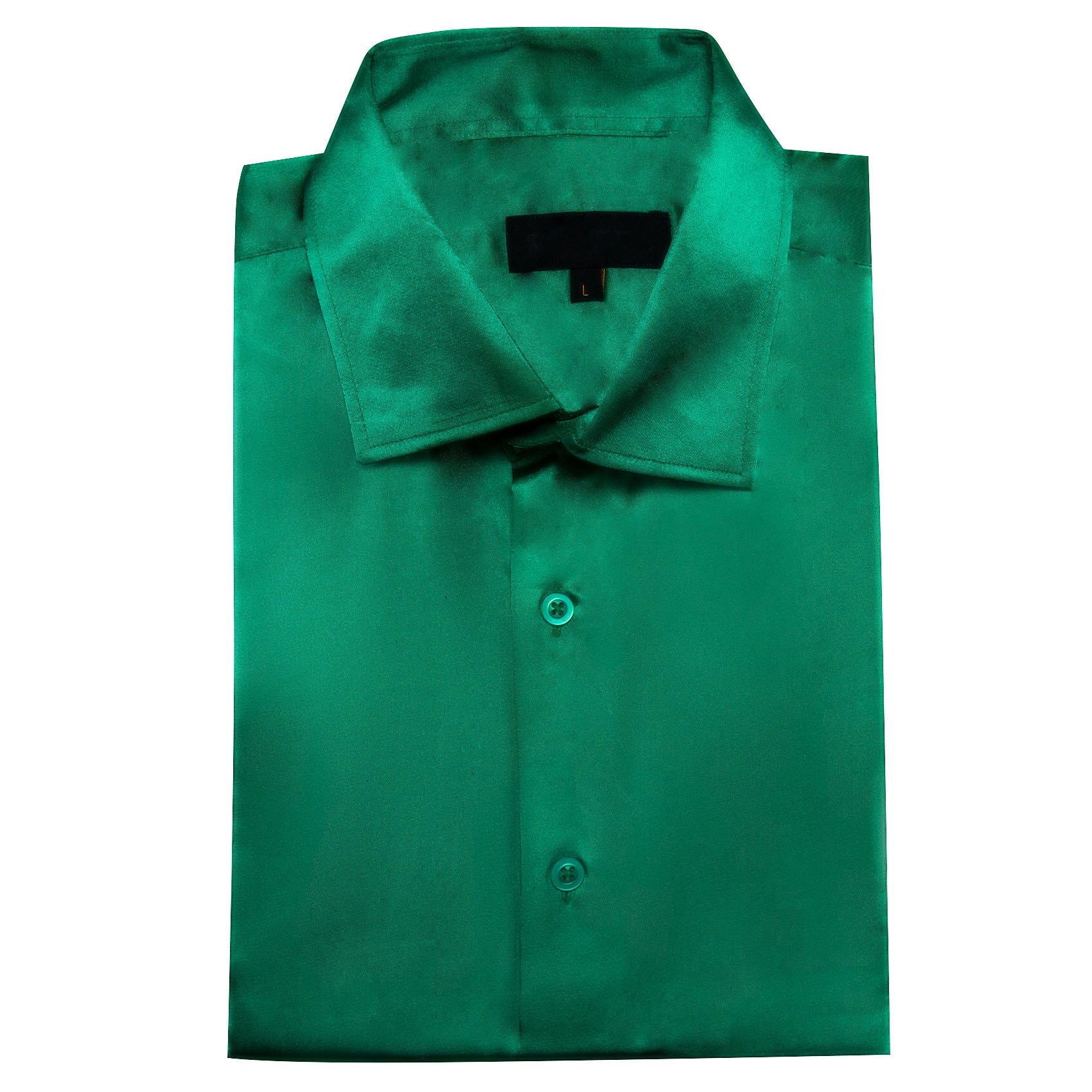 Green Satin Solid Silk Men's Short Sleeve Shirt