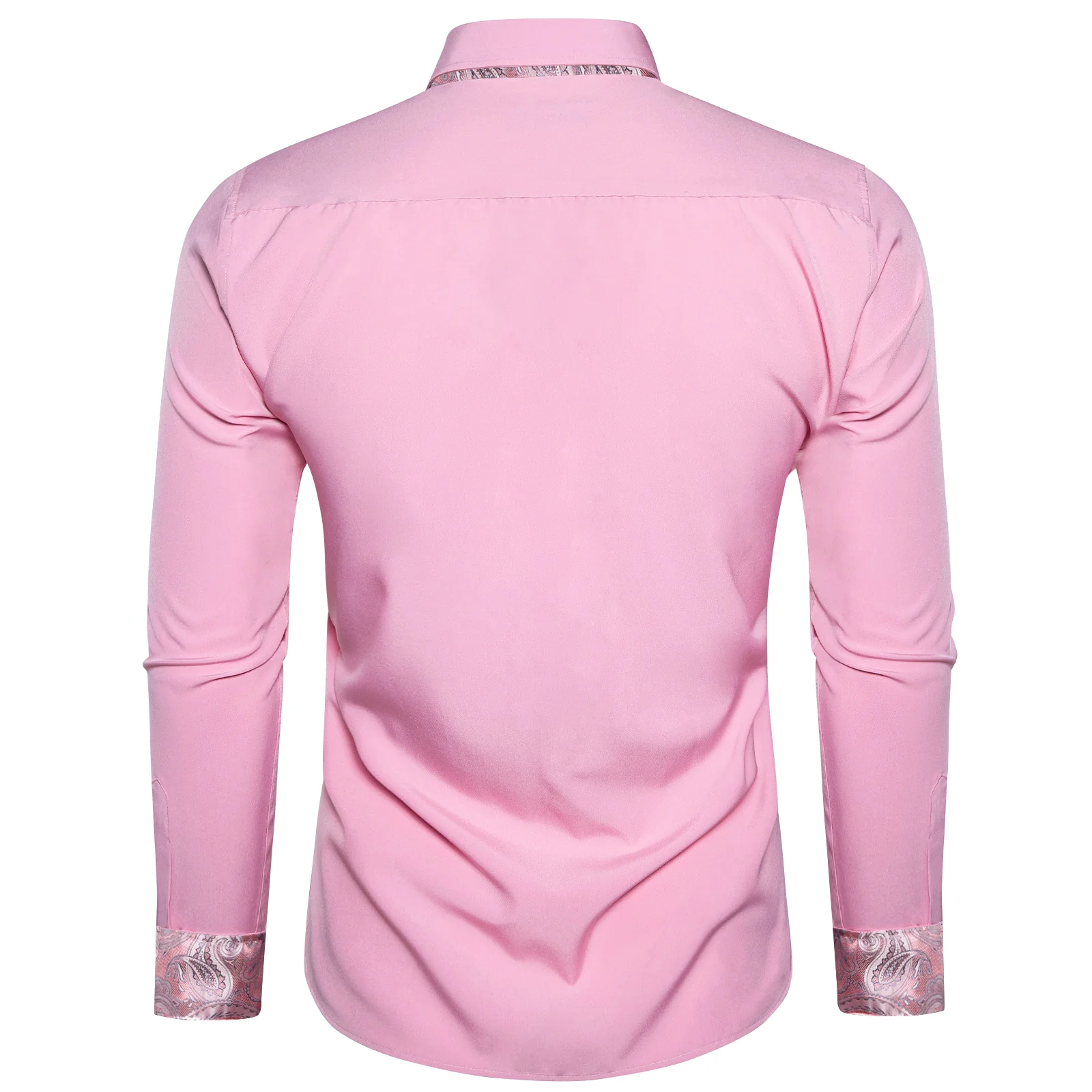 New Splicing Style Pink with Pink Paisley Edge Men's Long Sleeve Shirt