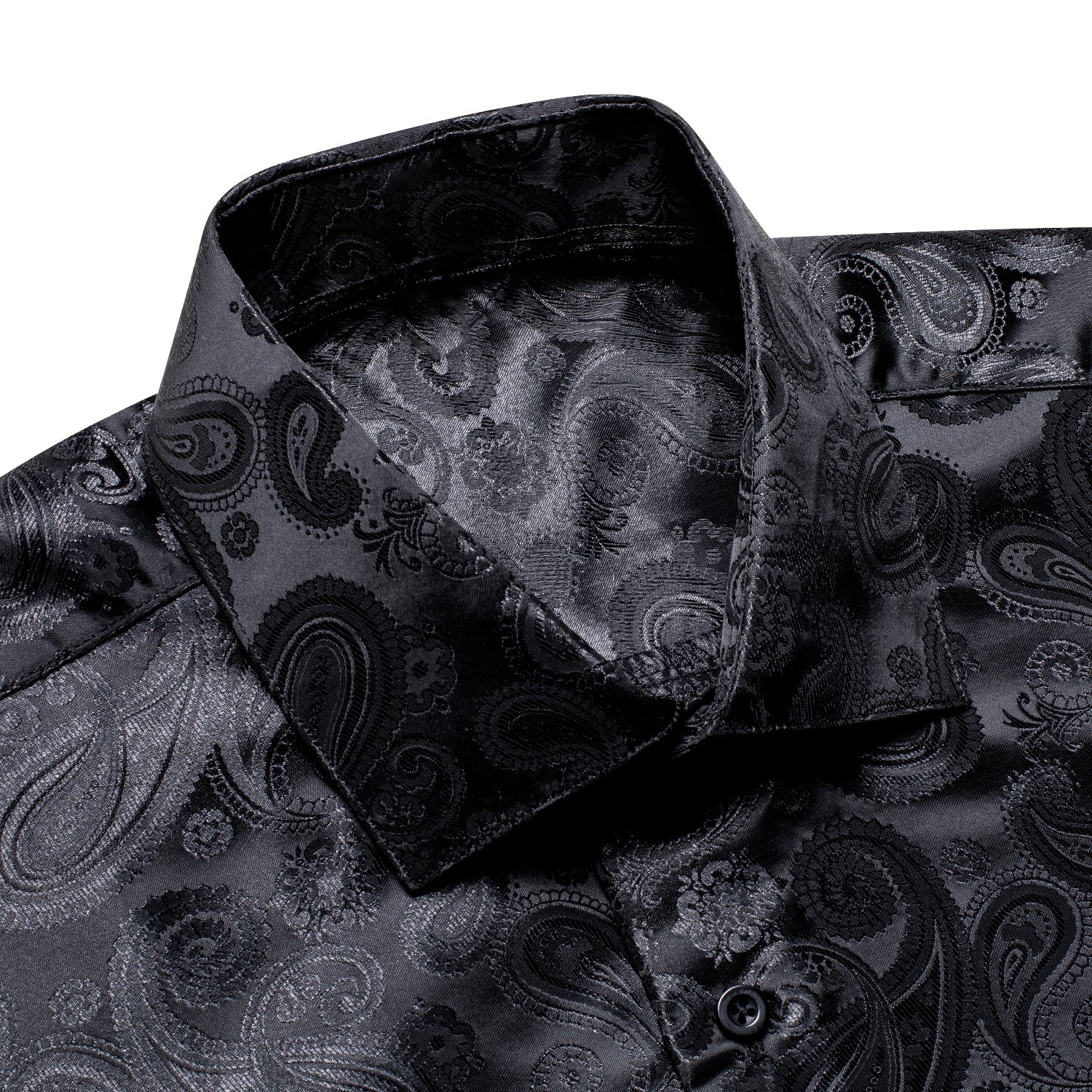 Classic Black Paisley Silk Men's Long Sleeve Shirt