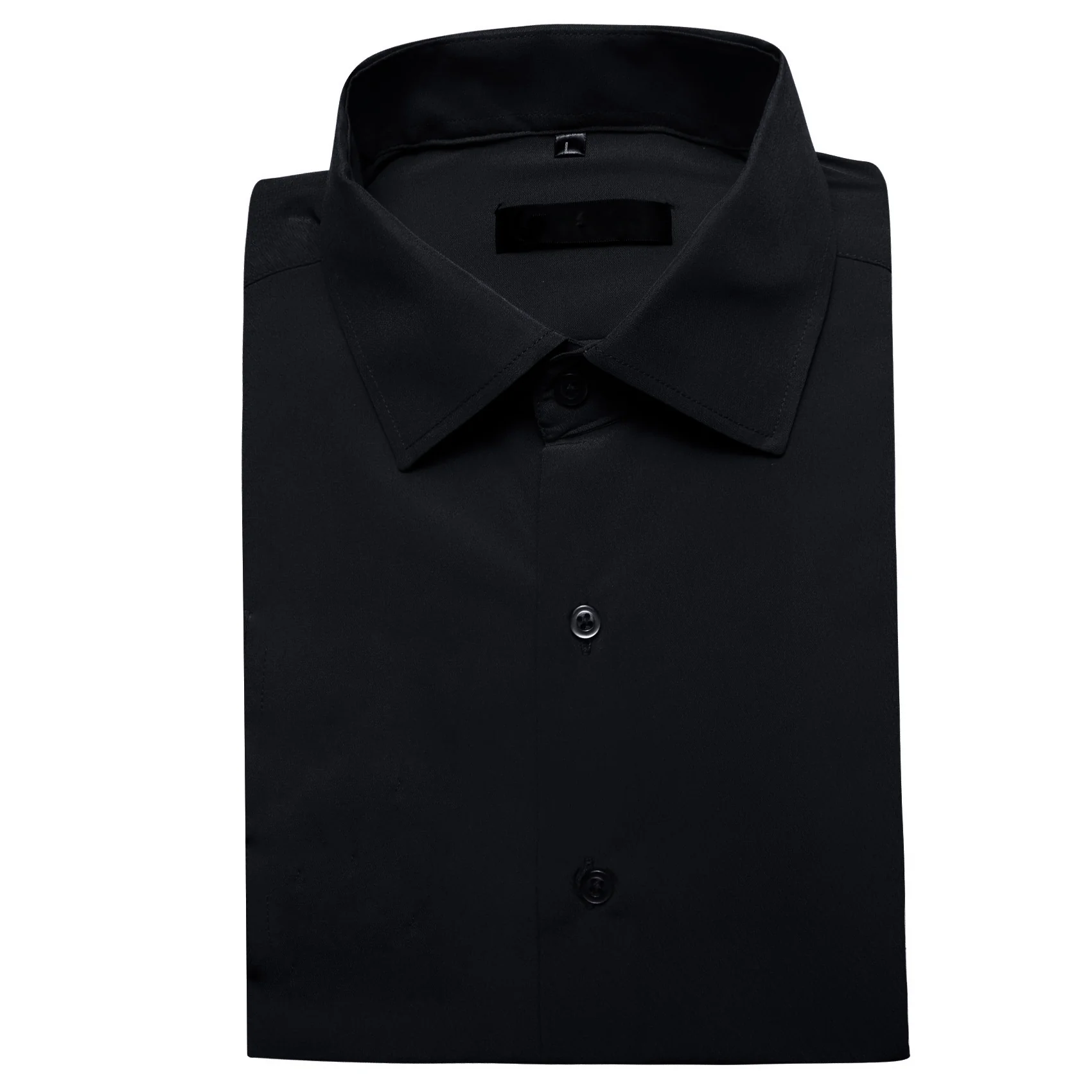 Black Solid Silk Men Short Sleeve Shirt